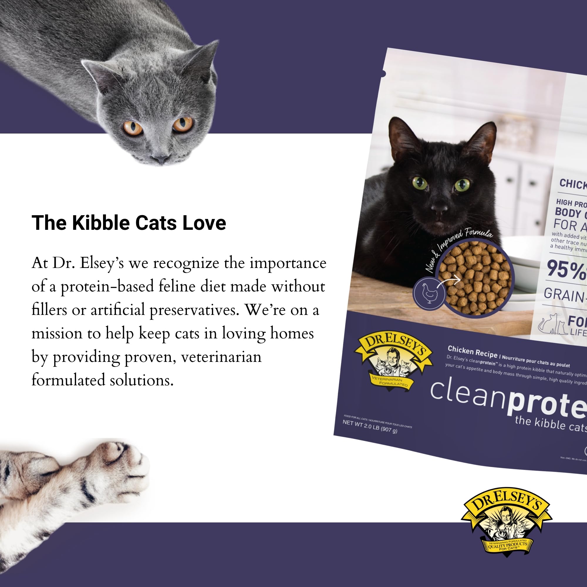 Dr. Elsey's Cleanprotein Chicken Cat Kibble, 2 lb Bag, Blue, Model 02200
