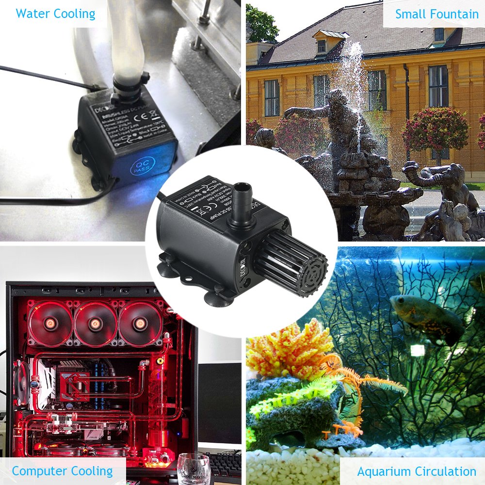 Decdeal Aquarium Fountain Birdbath, Mini Brushless Water Pump Waterproof Submersible Fountain DC5V (4.8W)