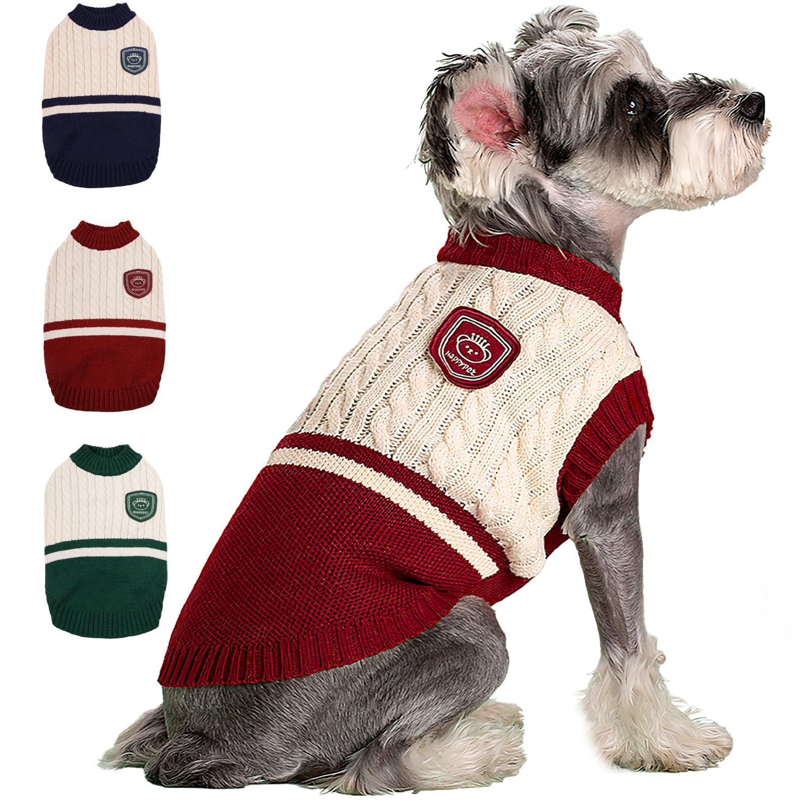 Preppy Knitted Dog Sweater - Warm Winter & Fall Clothes For Small Dogs & Puppies (Chihuahua, Bulldog) - Red, Small