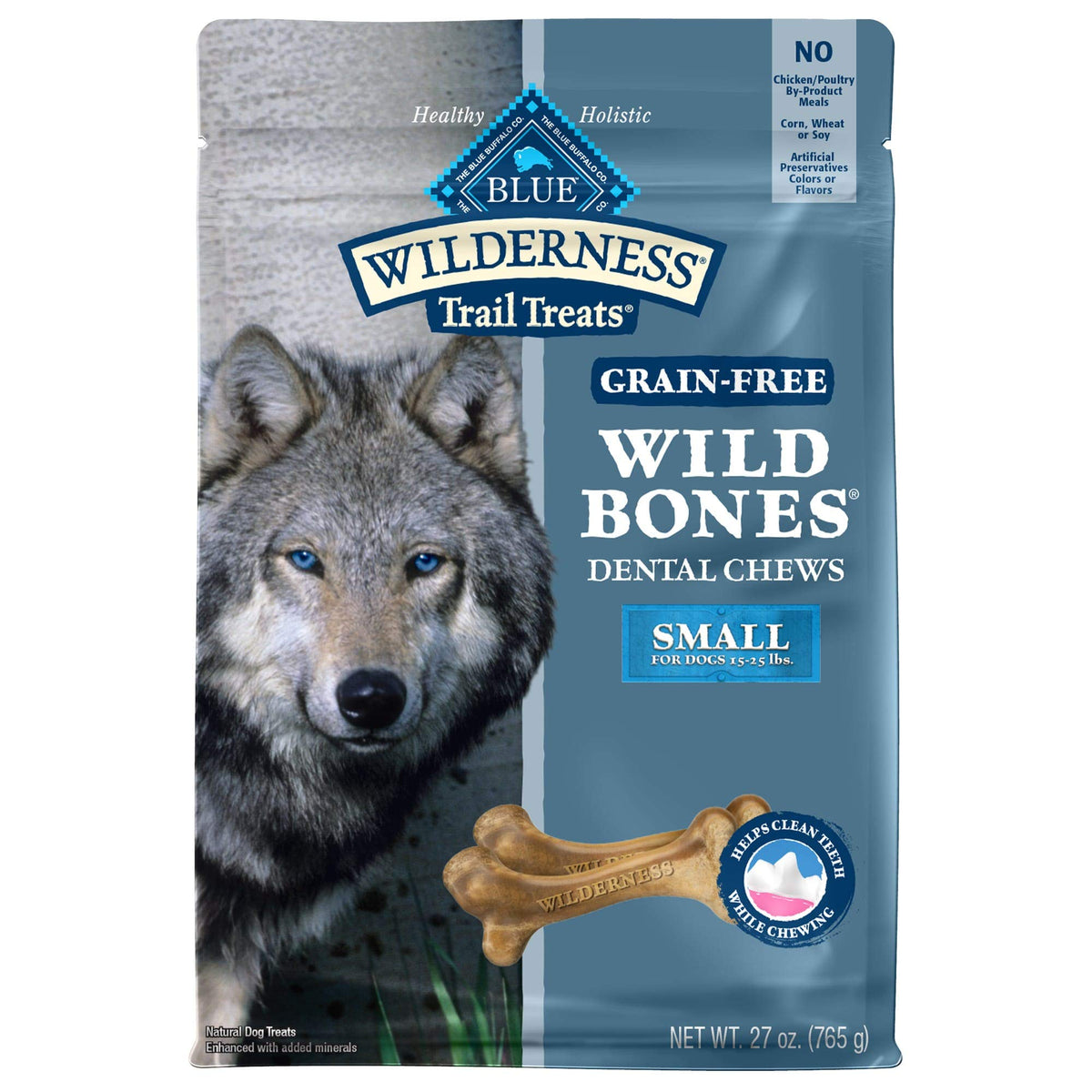 Blue Buffalo Wilderness Wild Bones Grain Free Dental Chews Dog Treats, Small 27-Oz Bag