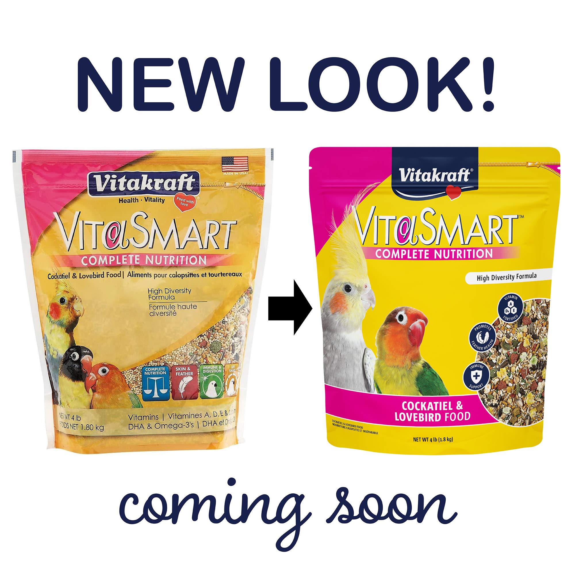Vitakraft Vita Smart Gourmet Cockatiel and Lovebird Food - Vitamin-Fortified - Daily Pet Bird Food 4 Pound (Pack of 1)