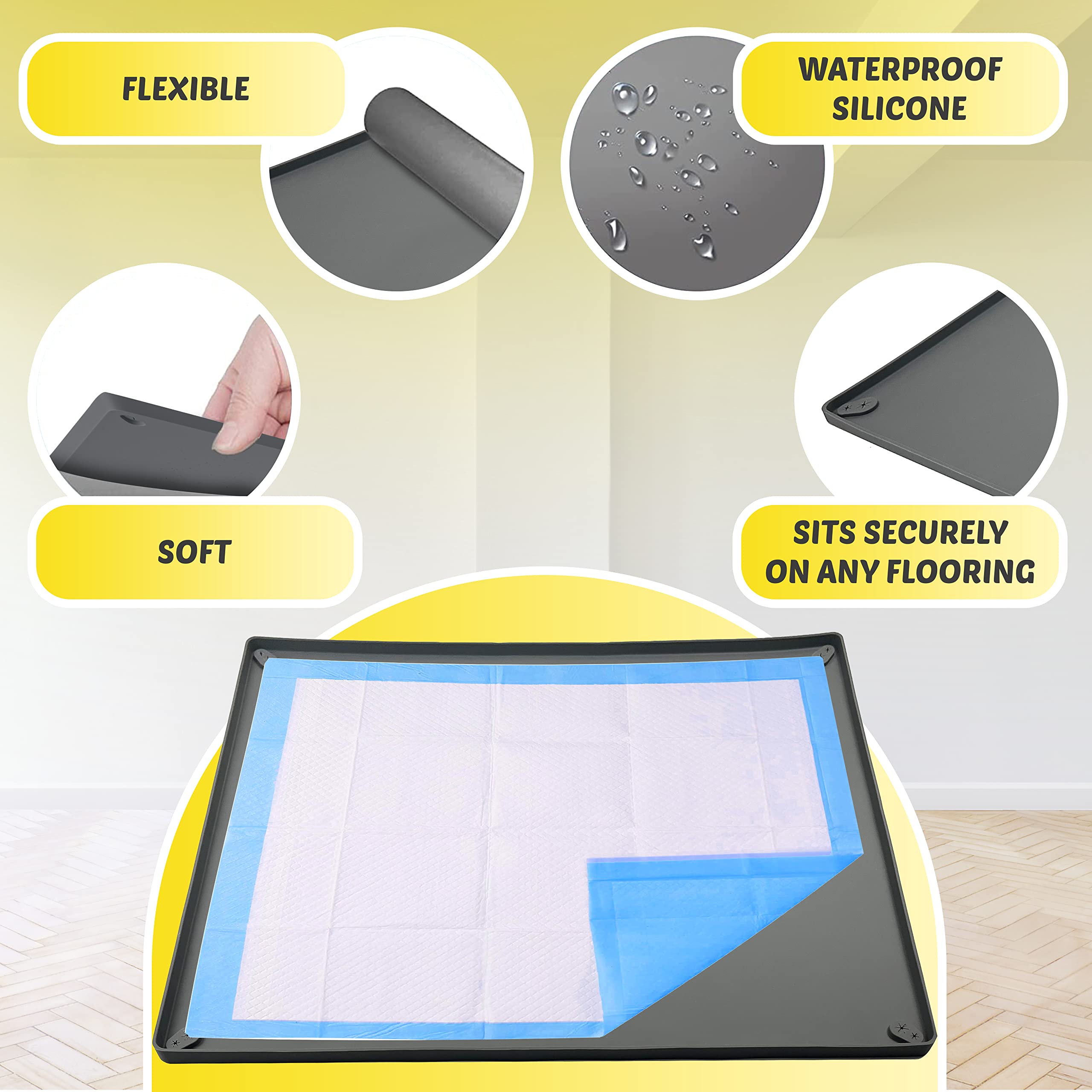 Tidyfriend Pee Pad Holder Tray 36 X 36 Inches, Silicone Dog Potty Tray, Easy To Clean No Spill Dog Potty Training Pad Holder (Gr