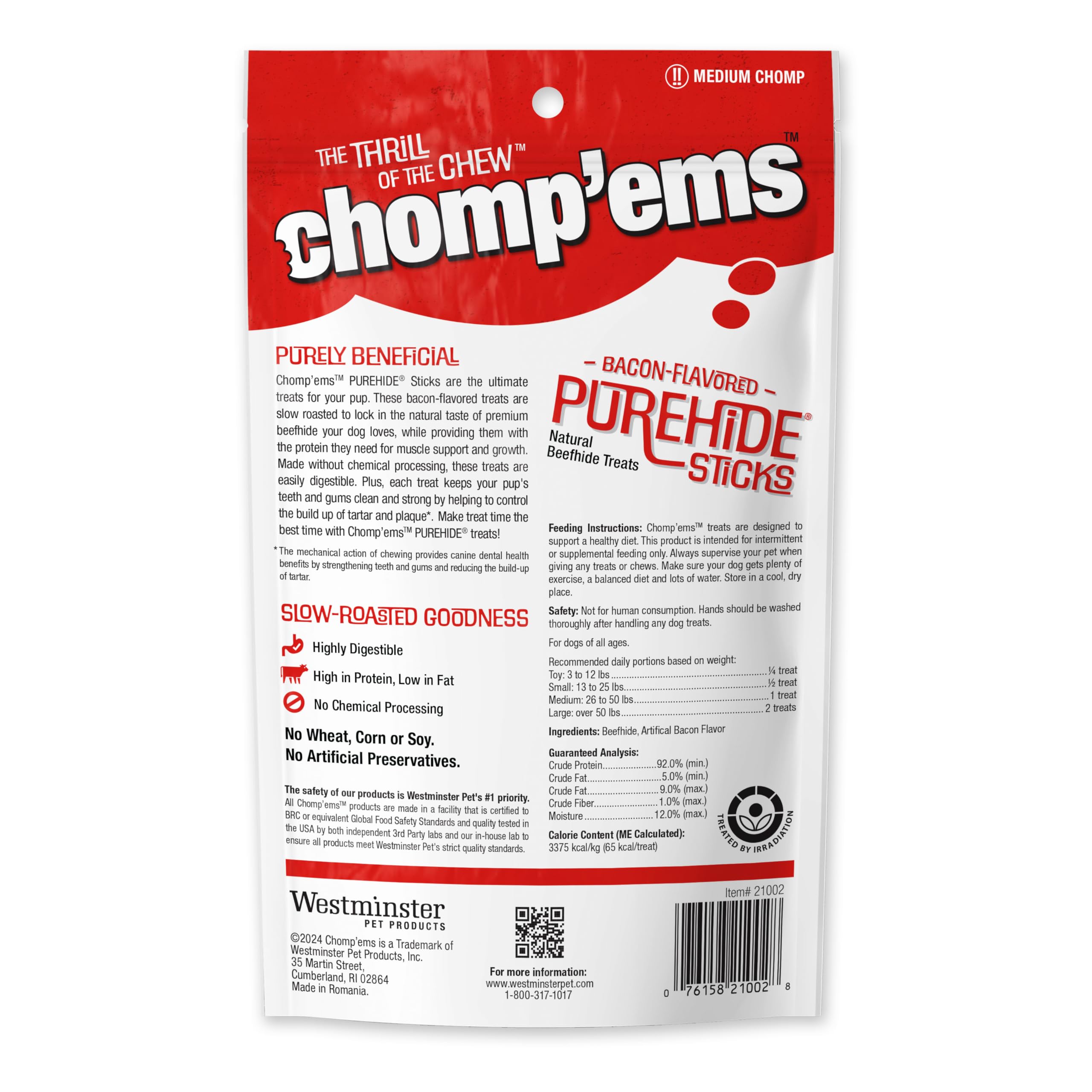 CHOMP 'EMS Purehide Dog Chew, 5oz, Brown, Model 21002 - Durable Chew Toy for Dogs