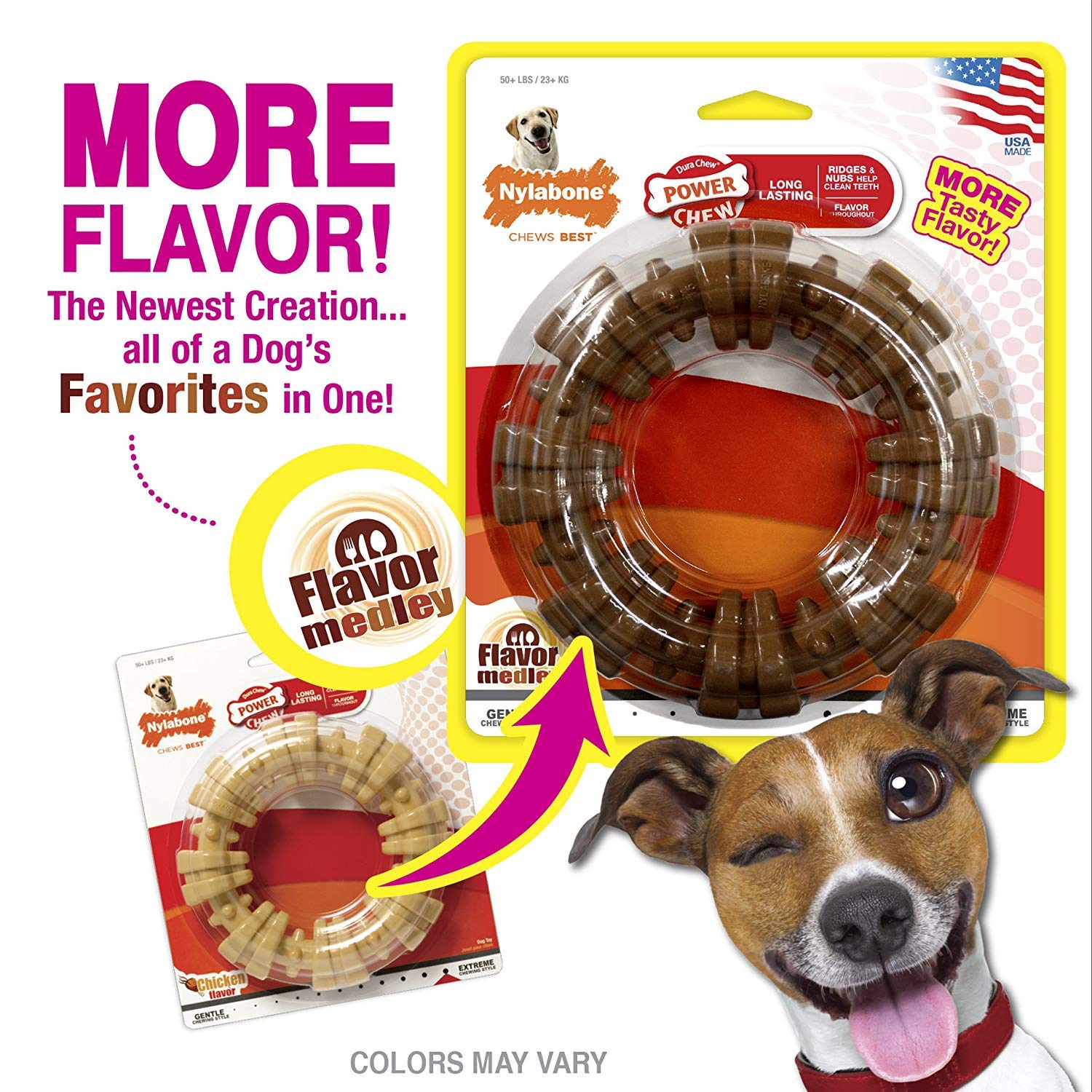 Nylabone 5 Pack of Power Chew Textured Ring Dog Toys, Souper, Flavor Medley, for Extreme Chewers Up to 50 Pounds