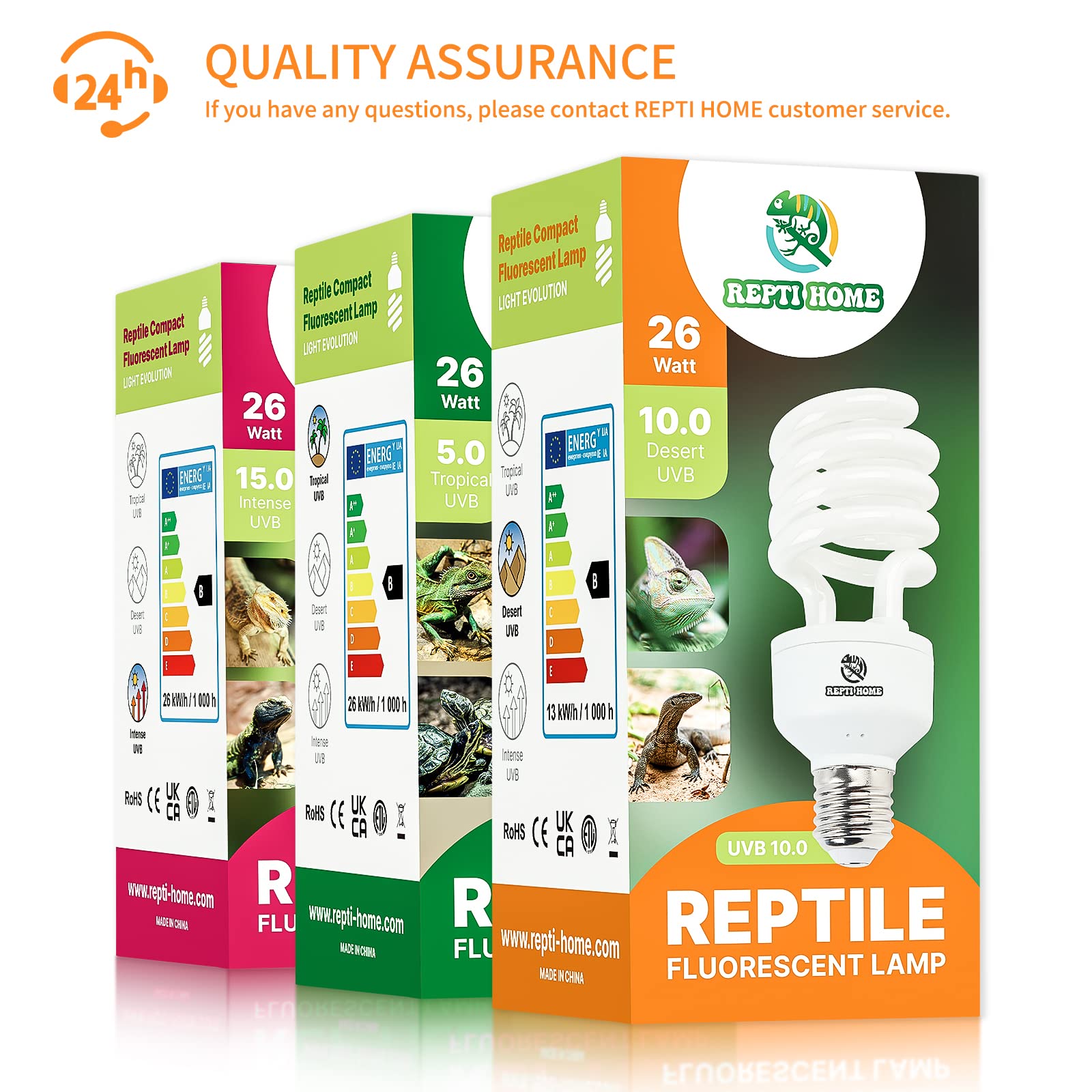 Repti Home Uvb Reptile Light 10.0, 26W Desert Uva Uvb Bulb For Reptiles, Compact Desert Terrarium Lamp, Reptile Uvb Light Bulb For Bearded Dragon, Lizard, Tortoise, Snake, Gecko
