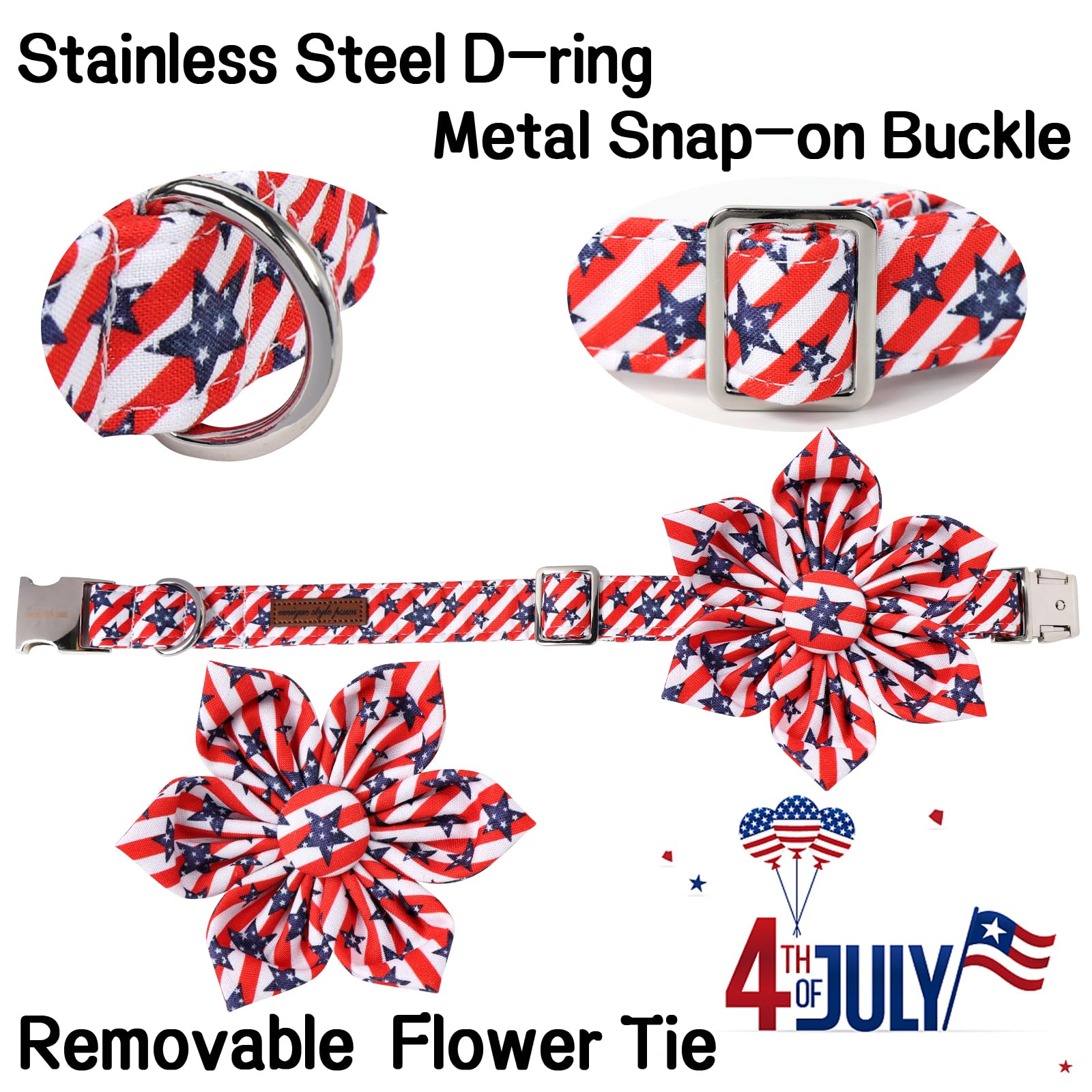 Unique Style Paws Independence Day Dog Collar With Bow Striped Star For Small Medium Large Boys Girls Dogs