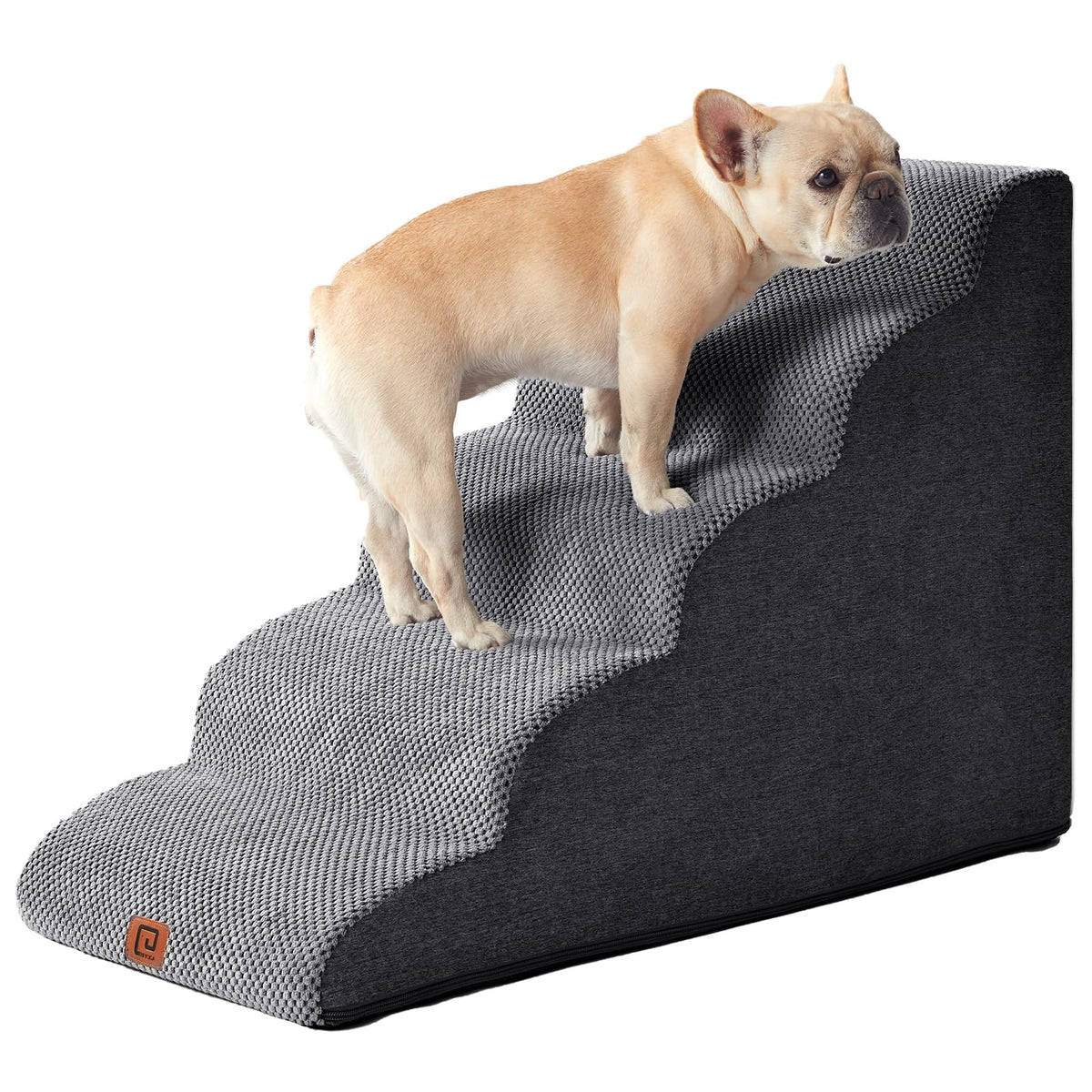 Eheyciga Curved Dog Stairs Ramp For High Beds 22.6' H, 5-Step Dog Steps For Small Dogs And Cats, Pet Stairs For High Bed Climbing, Non-Slip Balanced Pet Step Indoor, Grey