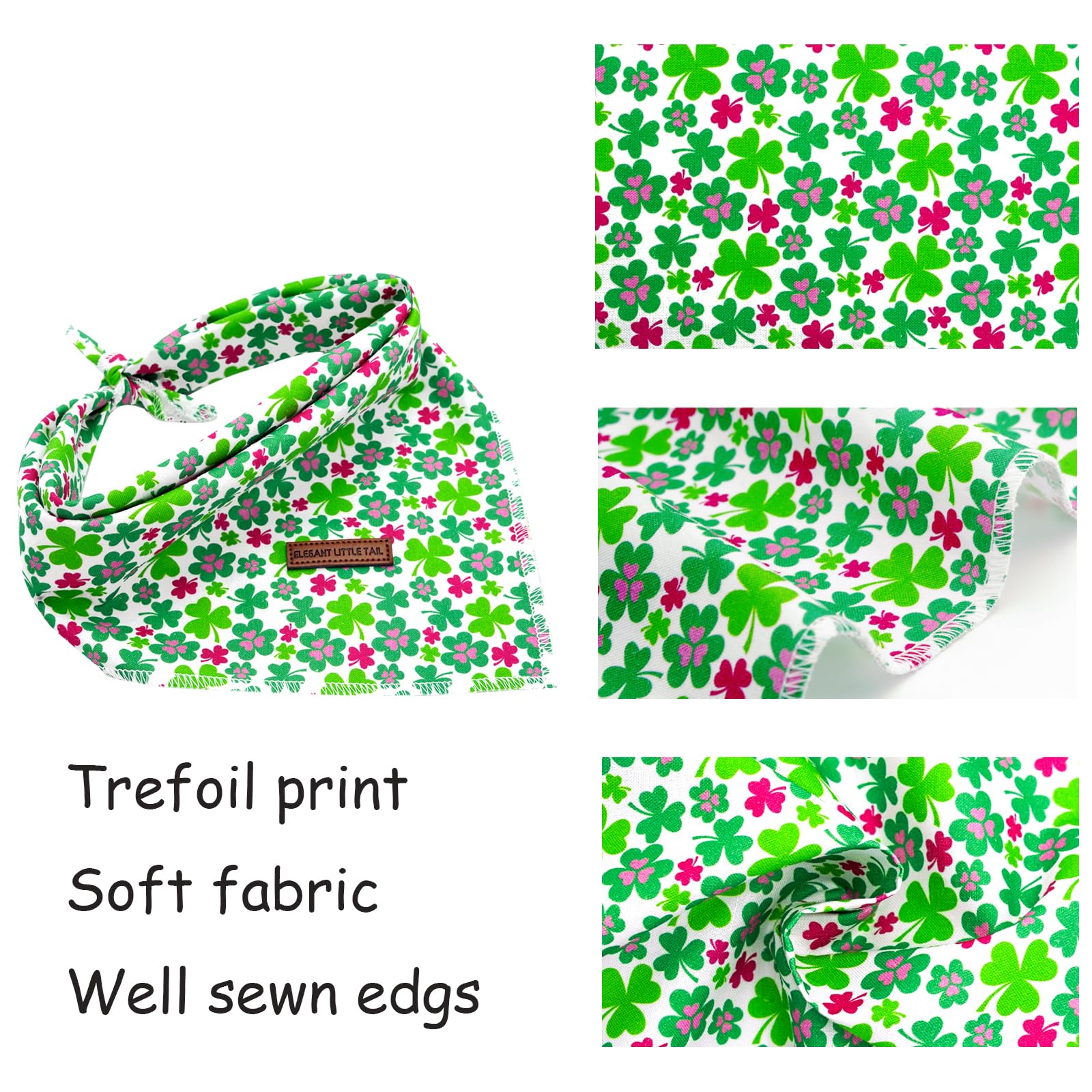 Elegant Little Tail Dog Bandanas - 1Pack Lucky Colver Pet Gift Washable Dog Scarf Holiday Girl Boy Square Bib Kerchief Scarf Adj