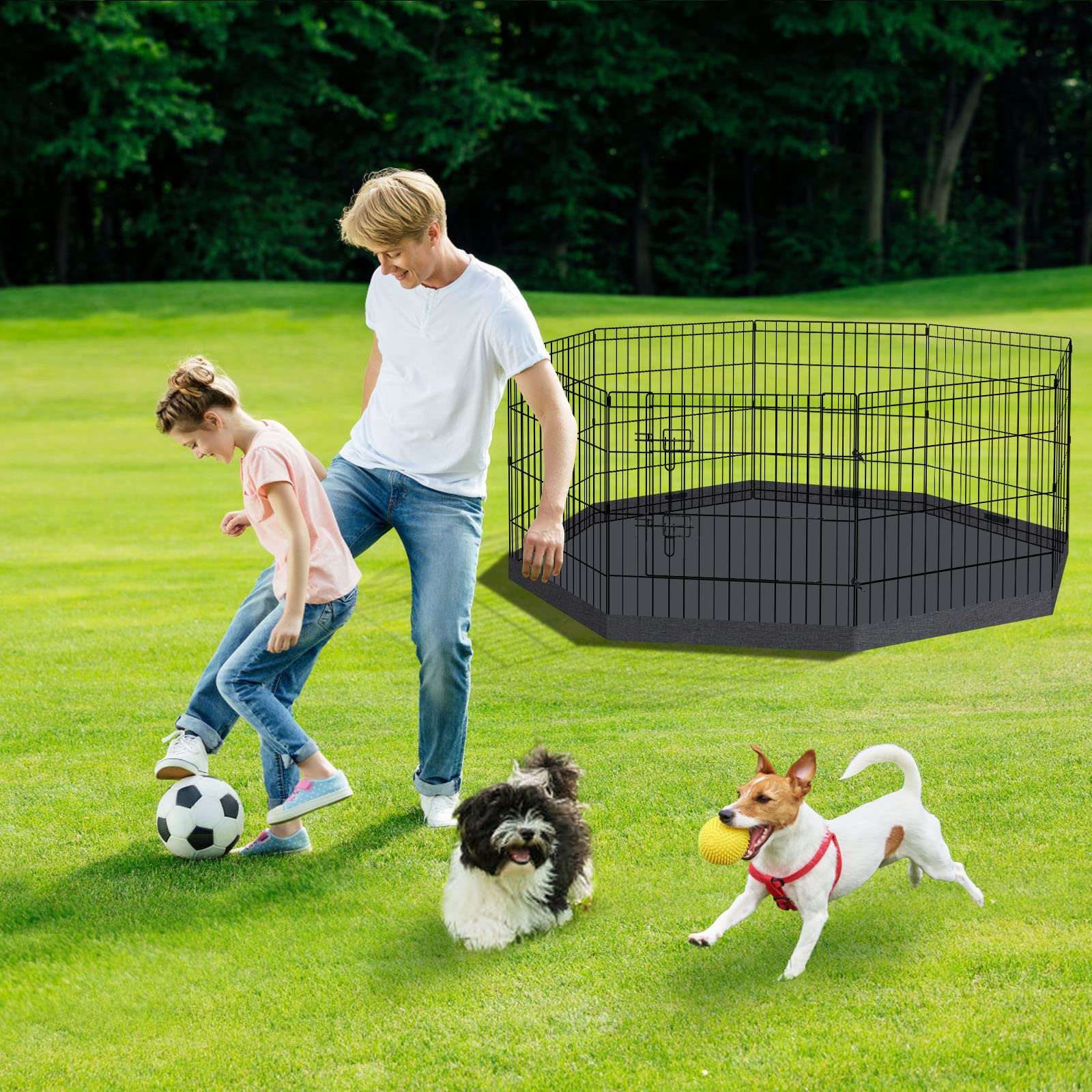 Dog Pen Pet Playpen Dog Fence Indoor Foldable Metal Wire Exercise Puppy Play Yard Pet Enclosure Indoor Outdoor 8 Panels 24 Inch