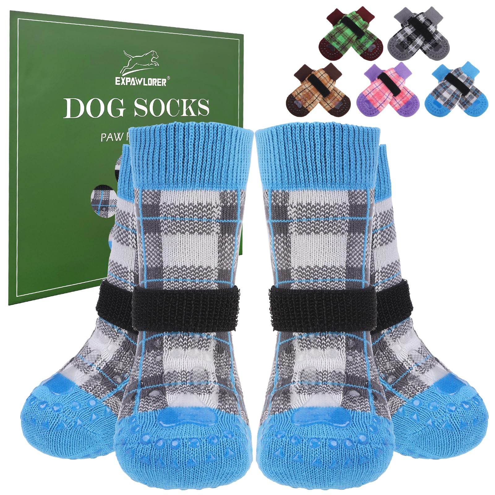 Expawlorer Dog Socks To Prevent Licking Paws, 5 Pcs Double Sided Anti Slip Dog Socks With Grippers, Dog Shoes Grips For Hardwood