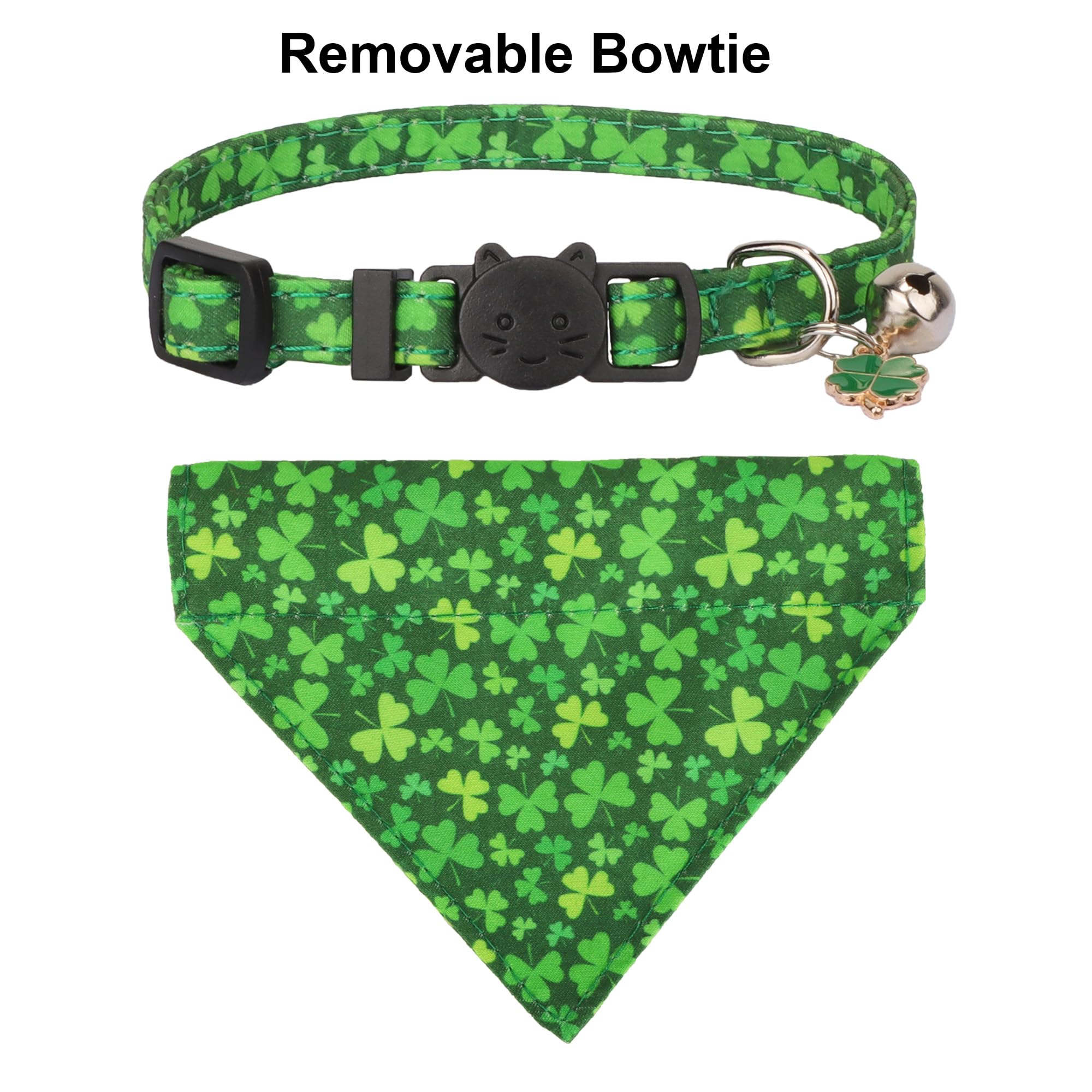 Adoggygo St. Patrick'S Day Cat Collars With Bandana Bell, 2 Pack Adjustable Cat Bandana Collar With Removable Scarf, Green Shamr