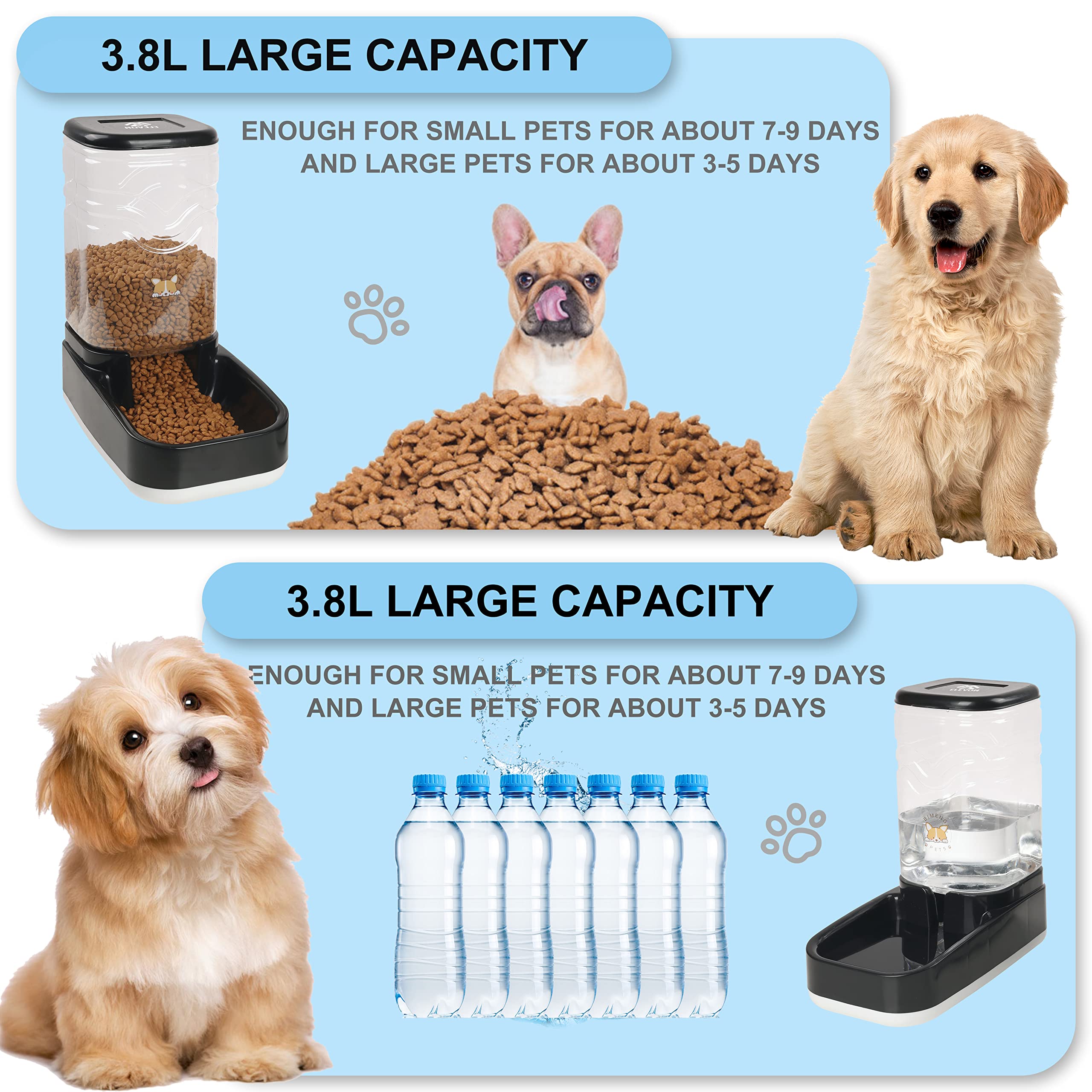 Elevon Automatic Cat Feeder, Gravity Food and Water Dispenser Bowl Set for Small Medium Dogs Animals, Pet Feeder Dispenser Stora