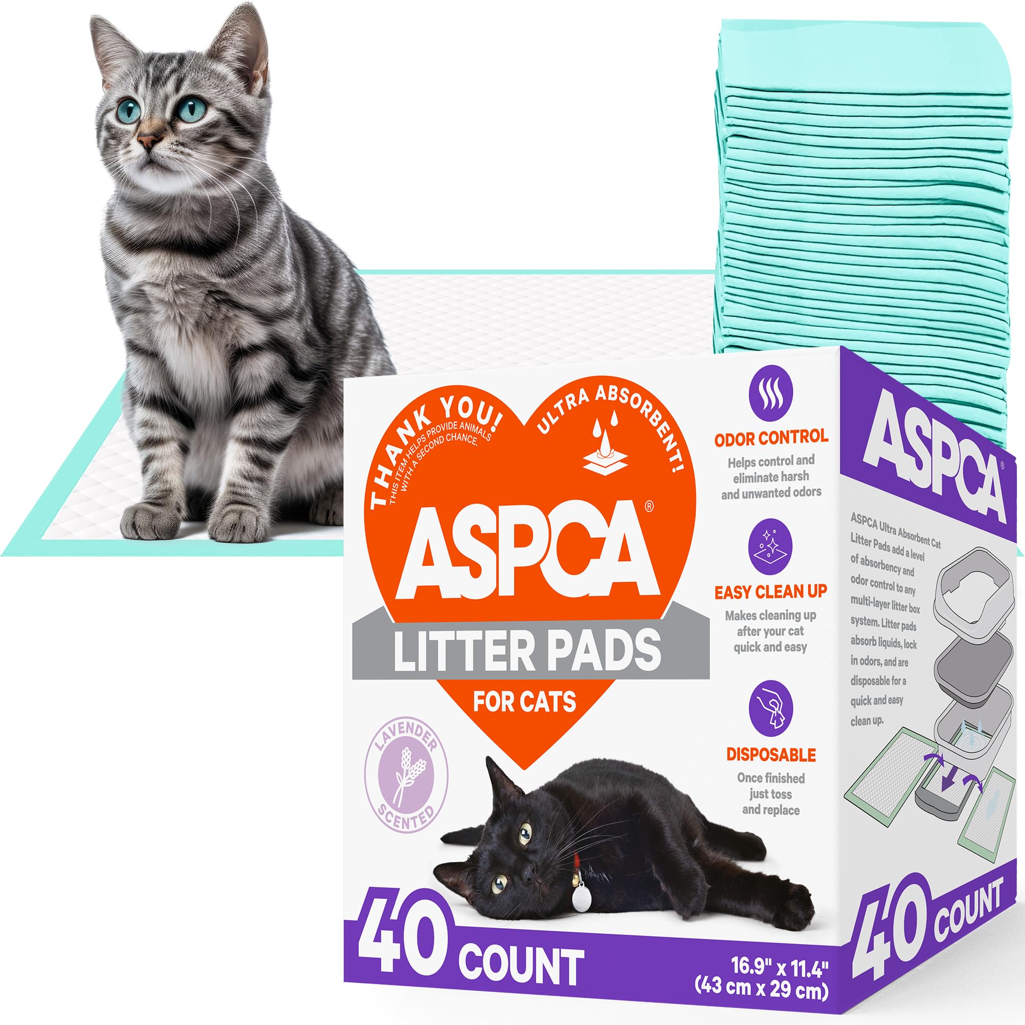 Aspca Lavender Scented Cat Pad Refills For Litter Box System Size 16.9 X 11.4 Inch - Pack Of 40