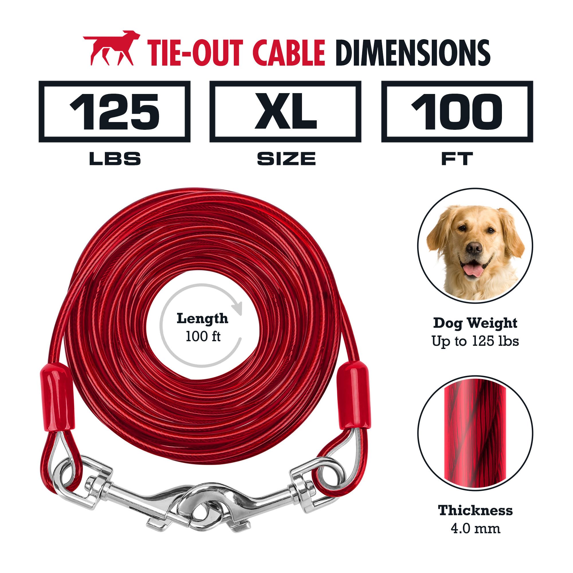 Tuff Pupper Dog Tie Out Cable 100 Feet | Dog Runner Cable For Yard 100 Ft | Heavy Duty Lead | Water & Rust Resistant Industrial
