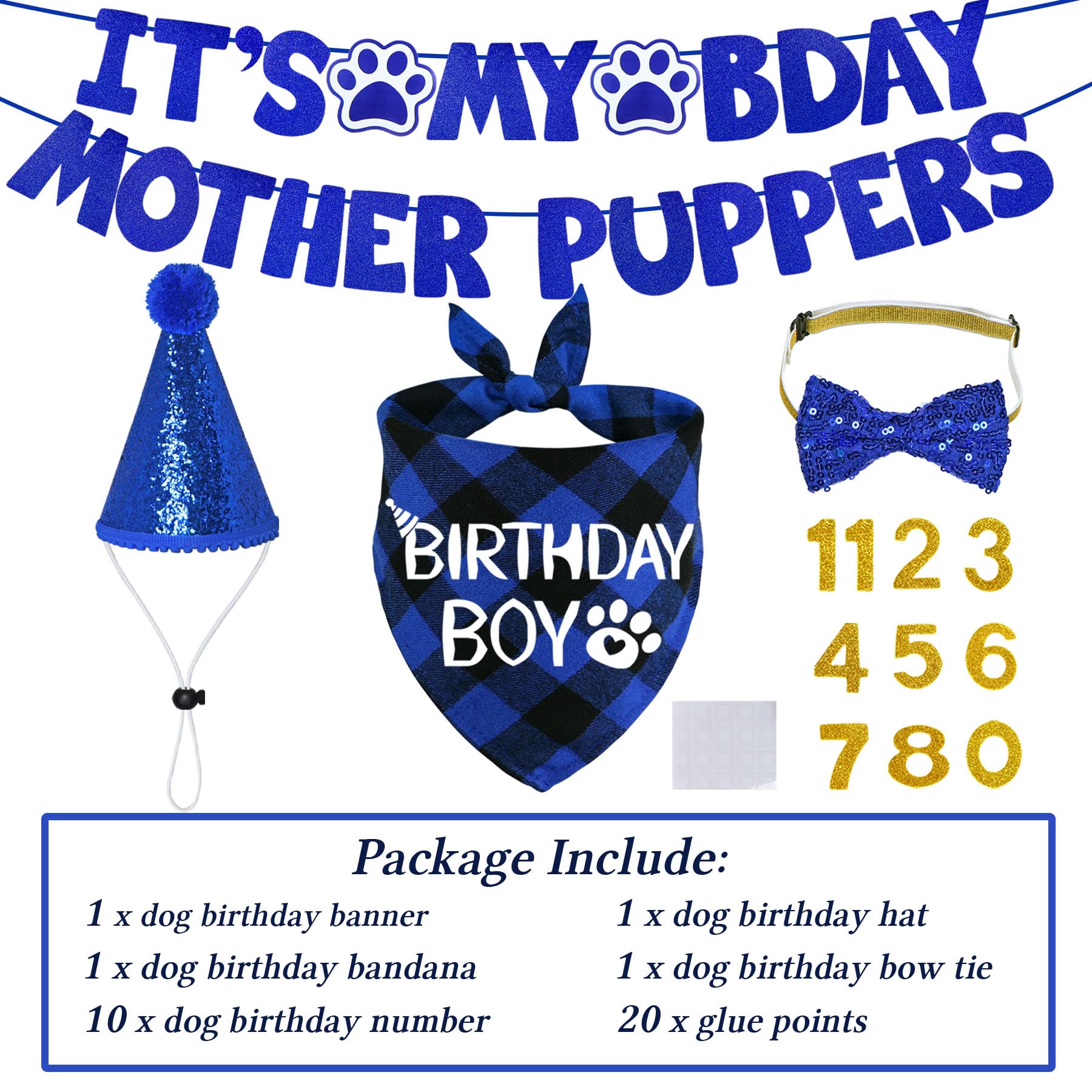 Stmk Dog Birthday Decorations, Multi Sizes Dog Birthday Hat Bandana Bow Tie Numbers Its My Bday Mother Puppers Banner For Large
