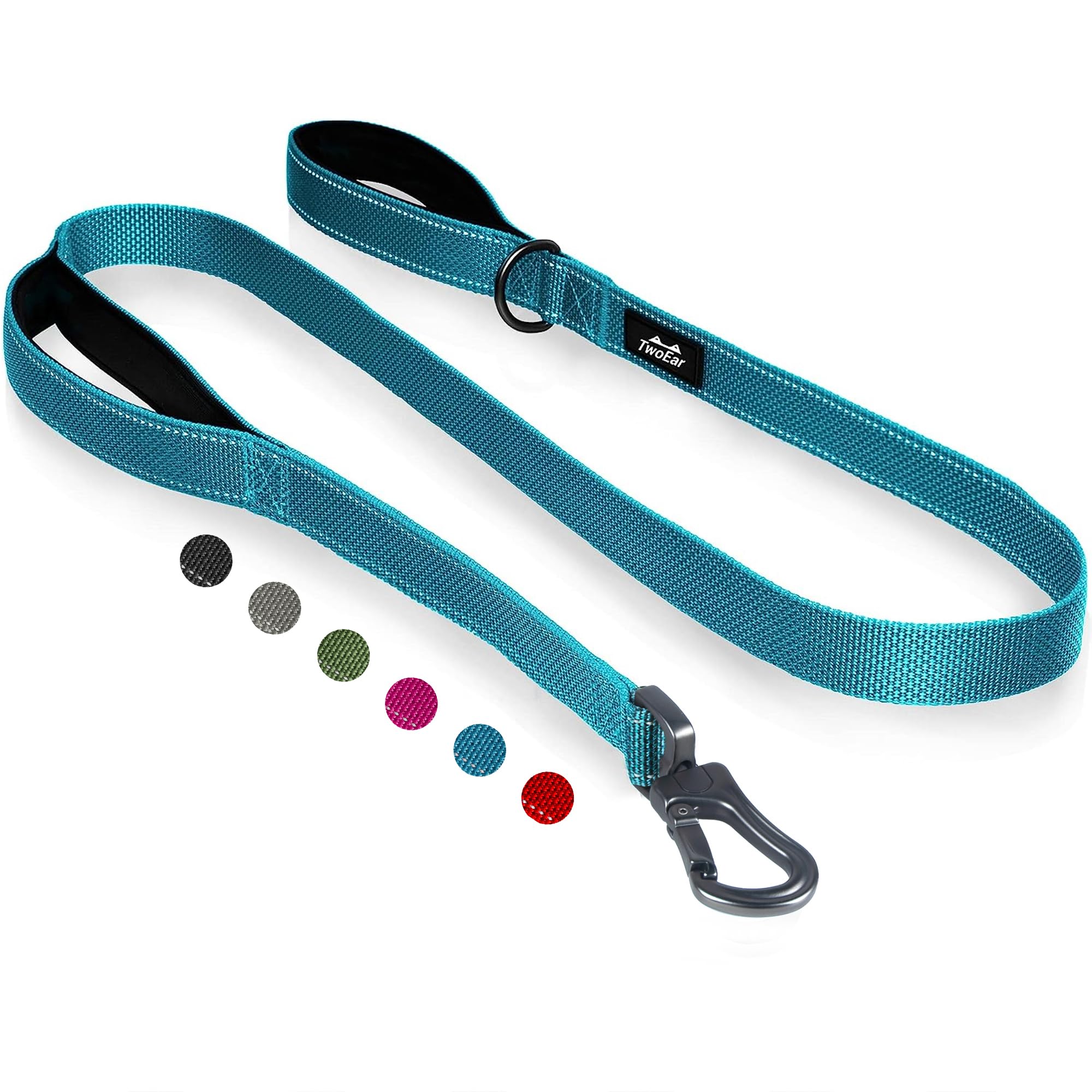 Twoear 5Ft 1In Strong Blue Dog Leash With 2 Padded Handles, Traffic Handle Extra Control, Comfortable Soft Dual Handle, Auto Lock Hook, Reflective Walking Lead For Small Medium And Large Dogs