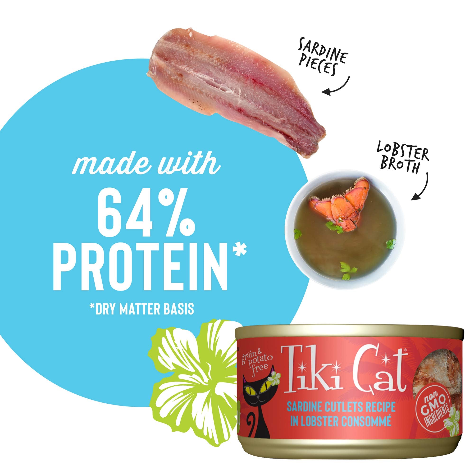 Tiki Cat Grill, Sardine Cutlets in Lobster Consomm  , High-Protein and 100% Non-GMO Ingredients, Wet Whole Foods Cat Food for Al