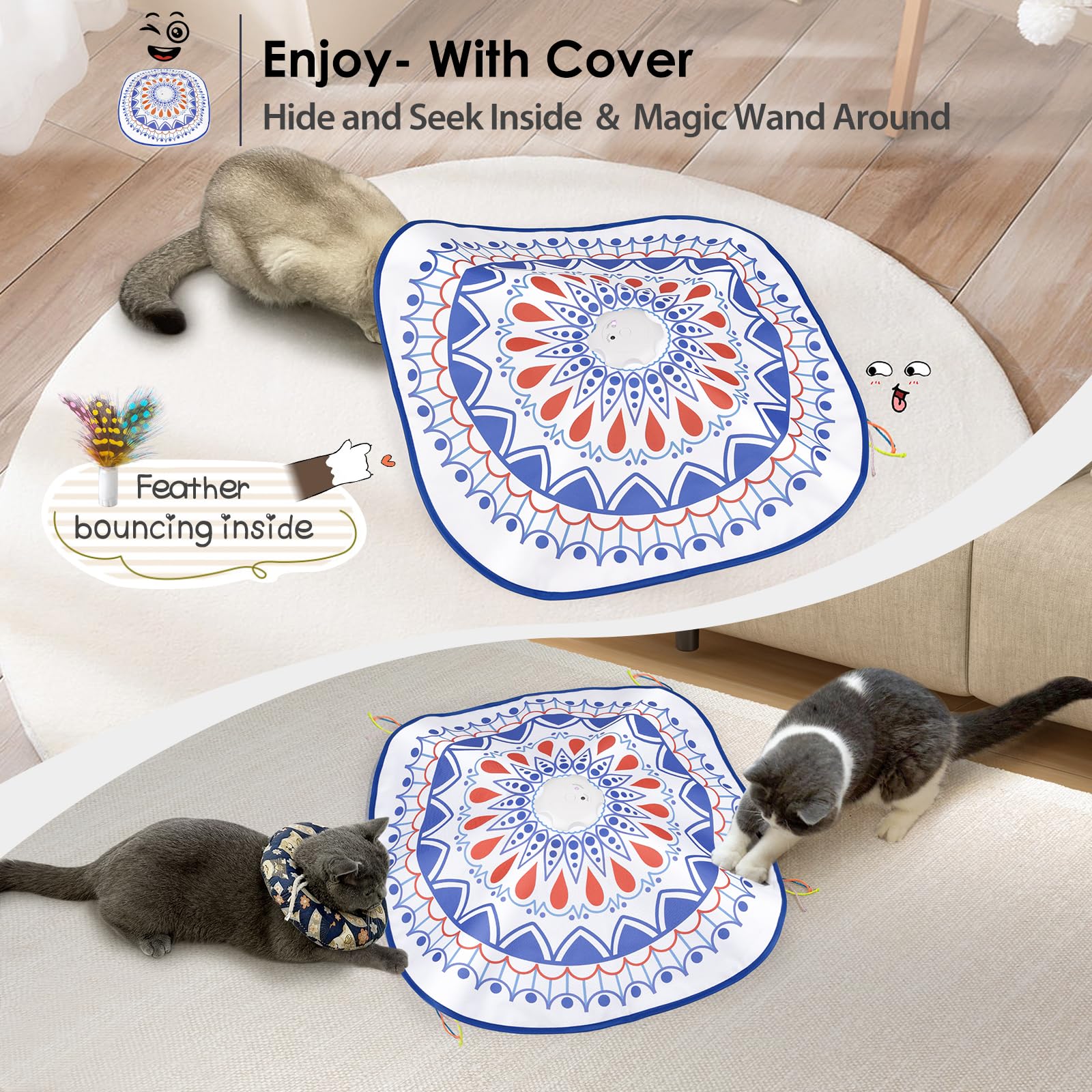 Orsda Cat Toys, 4 In 1 Interactive Cat Toys For Indoor Kitten, Automatic Electric Enrichment Hide And Seek, Chase The Feather, 8