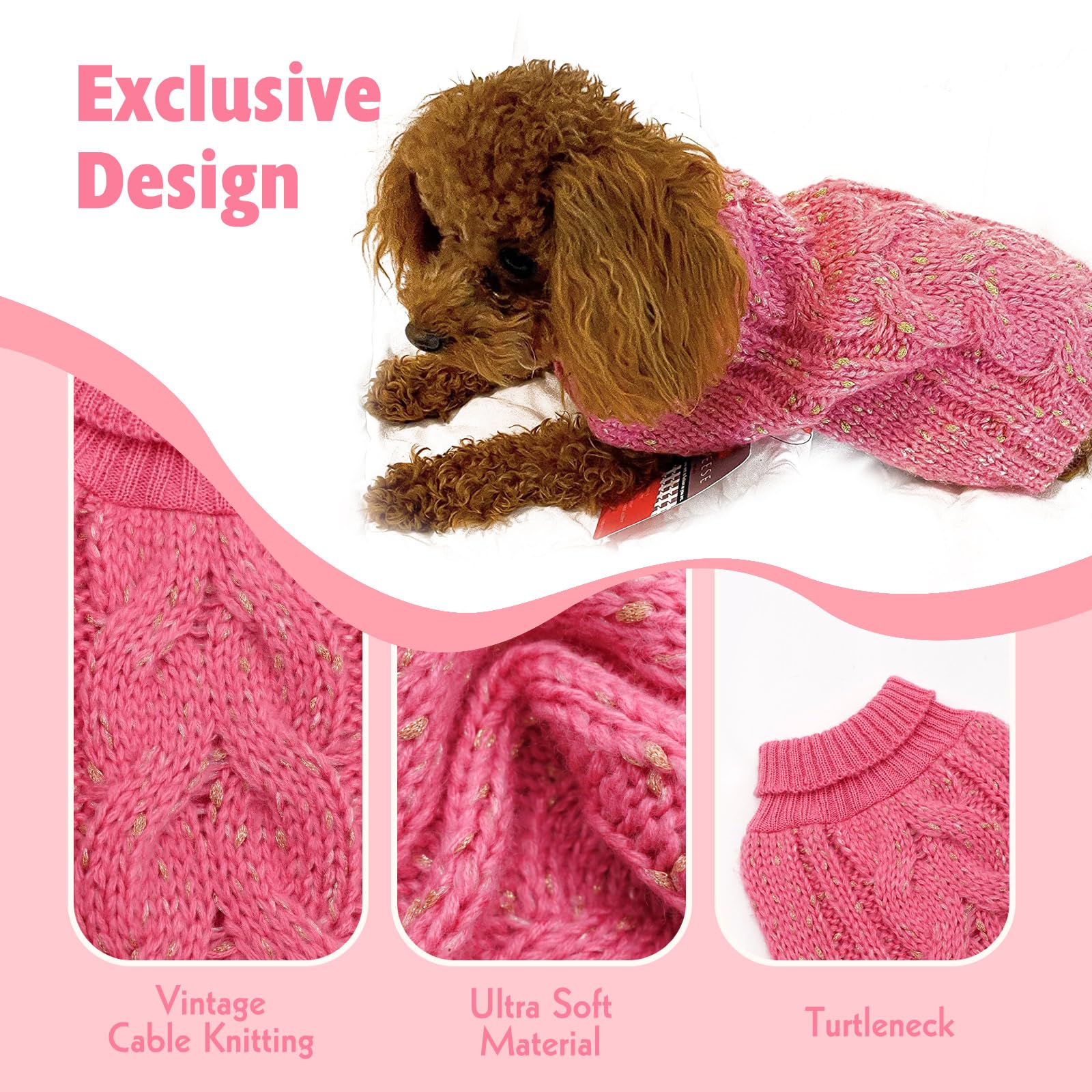 Kyeese Dog Sweater Pullover Dog Clothes For Medium Dog Cableknit Dog Coat Turtleneck Sweater With Golden Yarn For Fall Winter, P
