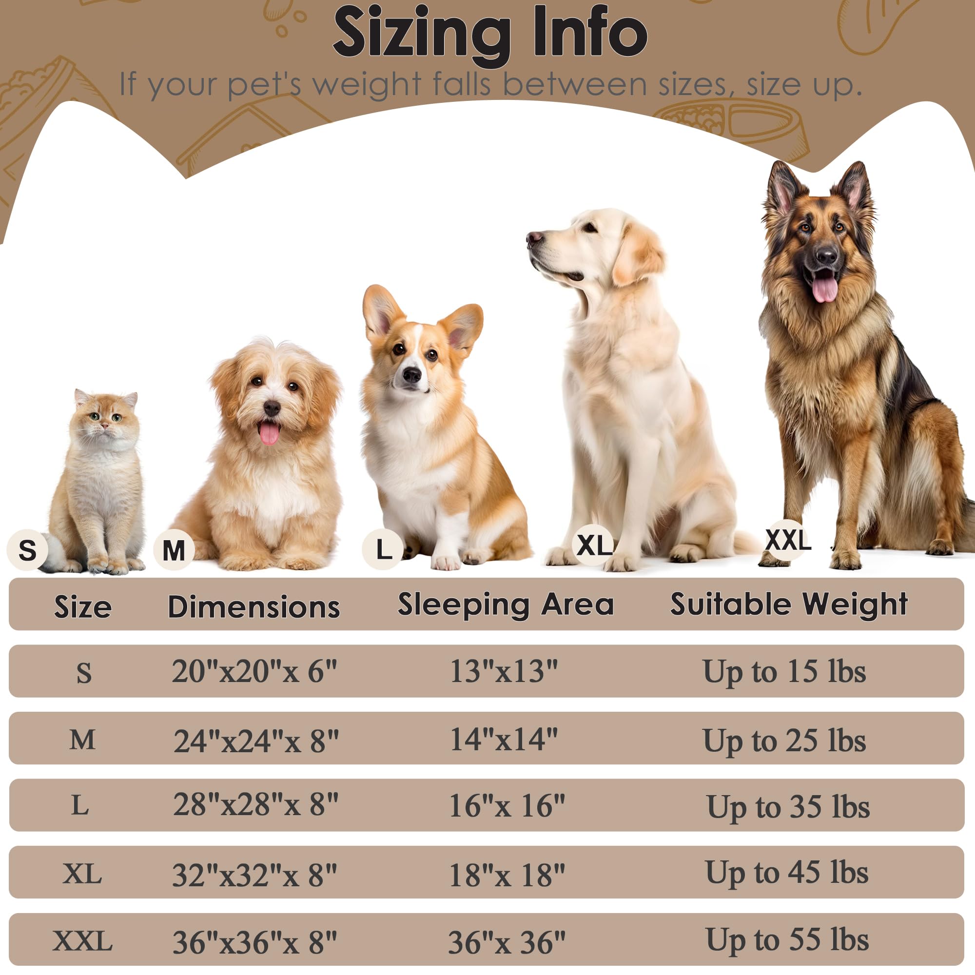 Extra Large Dog Beds, 36 Inch Human Dog Anxiety Relief Comfort Bed, Indestructible & Chew Proof Pet Beds (Camel)