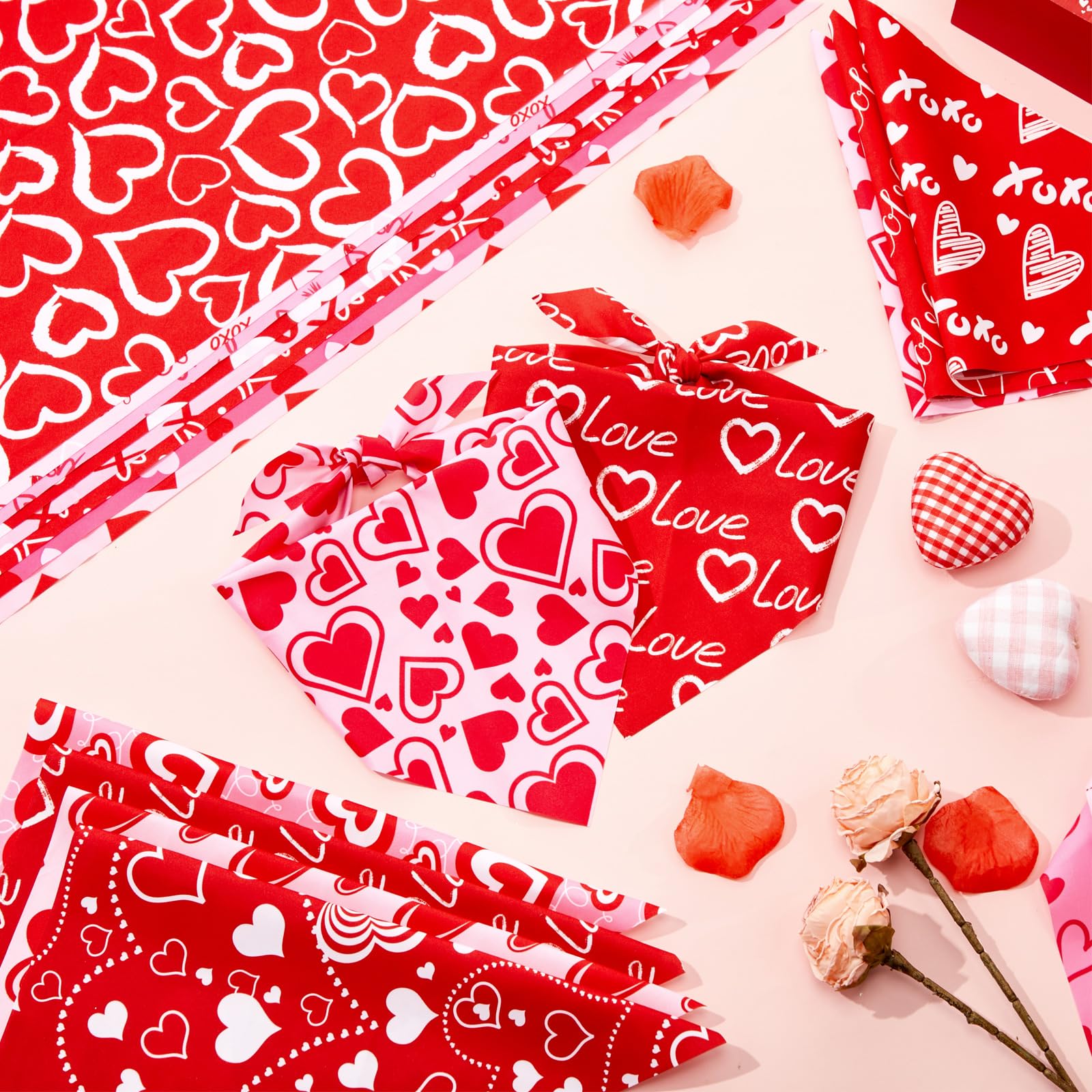 Jeere 50 Pieces Mother 's Day Dog Bandanas Bulk Pet Day Gift Pink Romantic Heart Bandanas for Dogs Triangle Kerchief Scarf Bibs