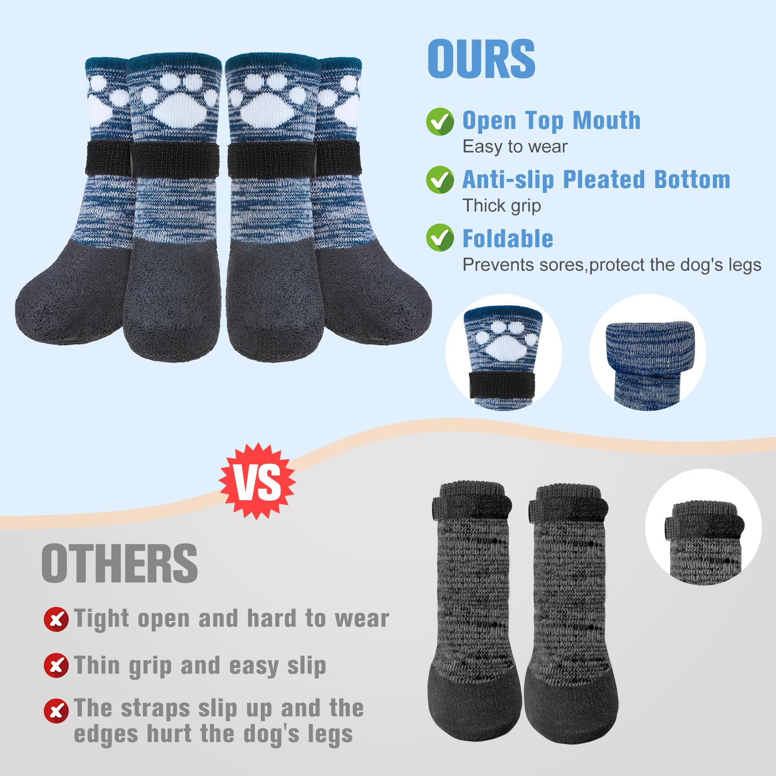 Beautyzoo Anti Slip Dog Socks Boots, Dog Shoes For Hot Pavement Rain Days, Waterproof Grip Dogs Booties Paw Protector For Hardwo