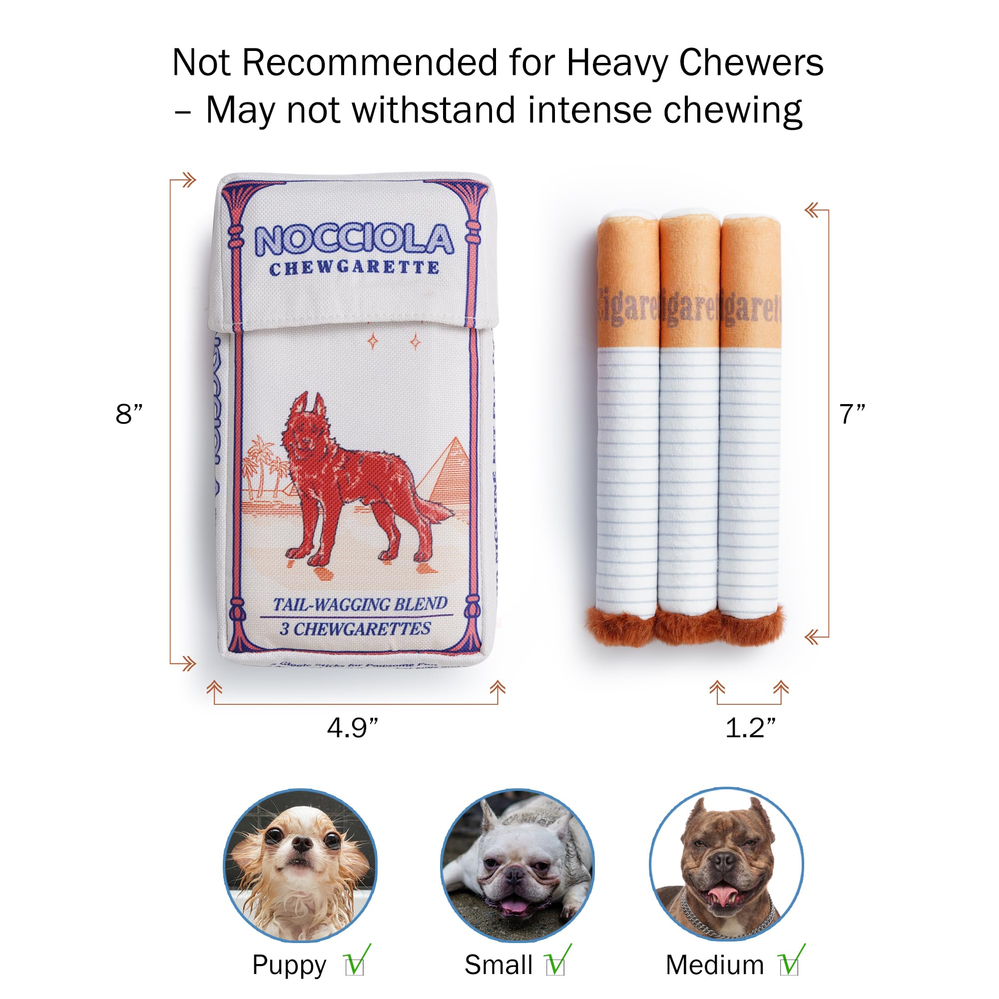 Nocciola 3 Packs Squeaky Puff Stick Dog Toys, Funny Interactive Plush Puppy Toys, Pitbull Husky Frenchie No Stuffing Puppy Toys For Small To Medium Breed, Dog Accessories Boy- Chewgarette