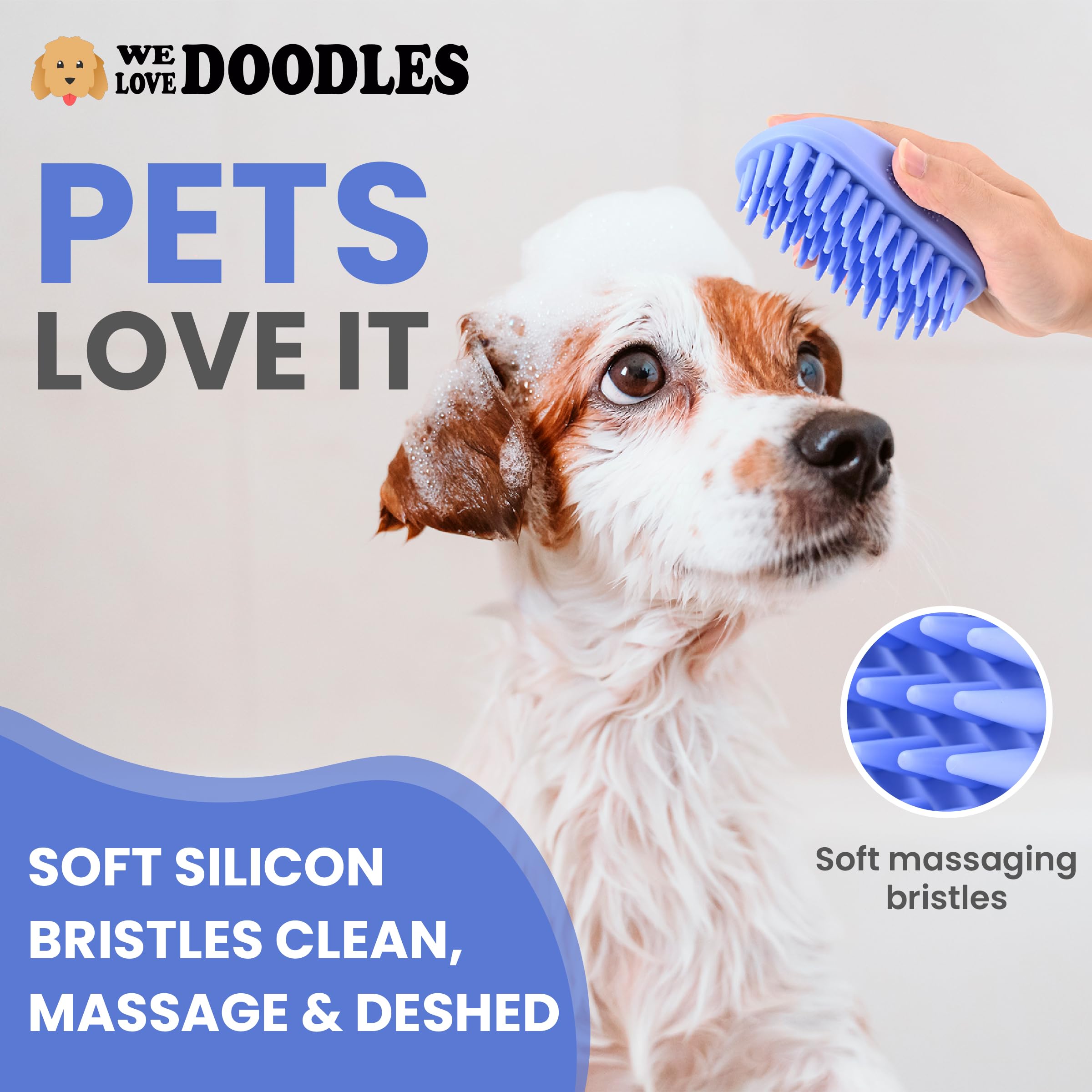 Bath Brush For Pet Grooming & Massage - Rubber Scrubbing Brush For Showers, Ideal For Long & Short Haired Dogs And Cats, Essenti