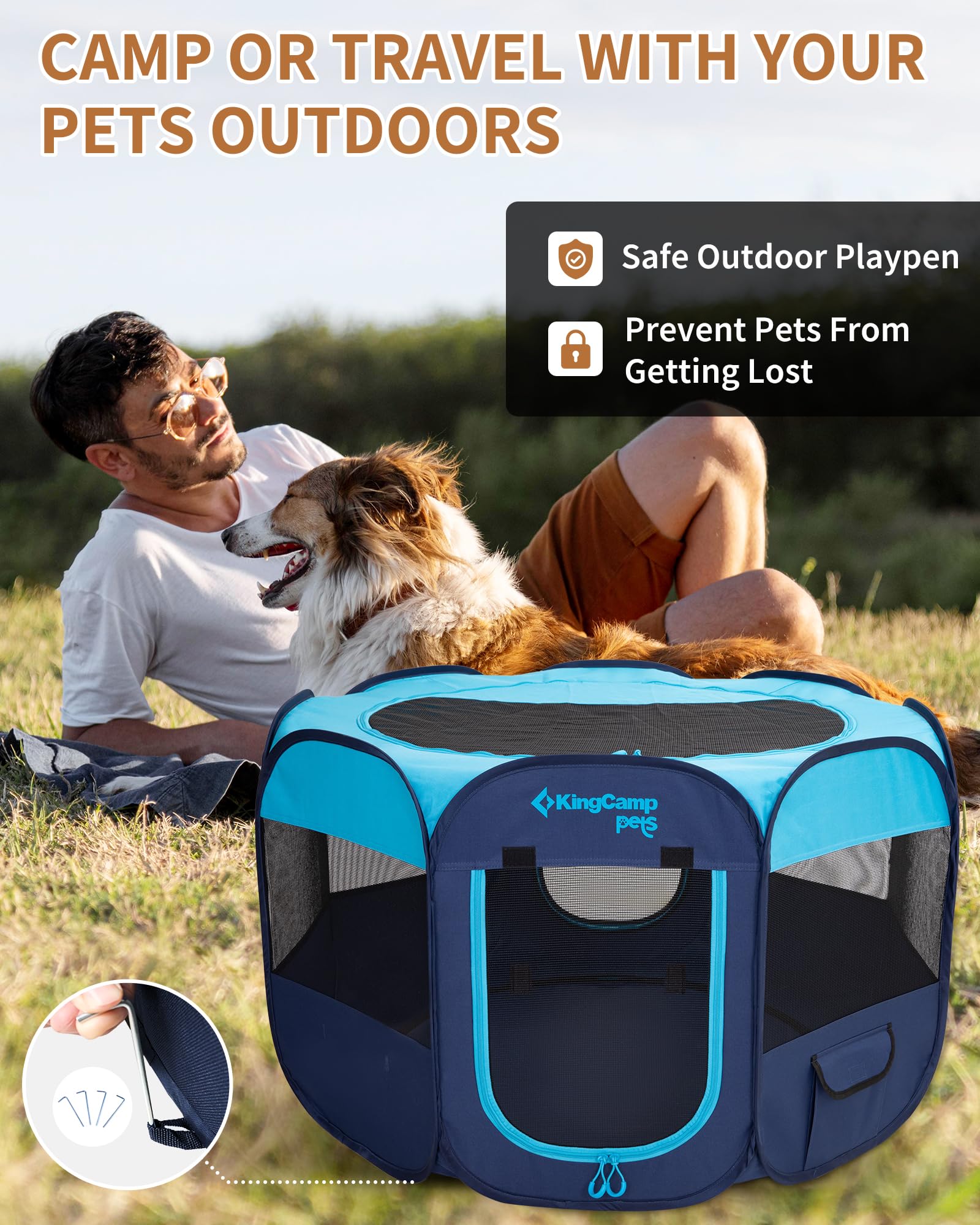 Kingcamp Dog Playpen, Portable Foldable Cat Kitten Puppy Tent Crates 29''/36''/50'' Pop Up Pet Playpen With Zippered Bottom & Co