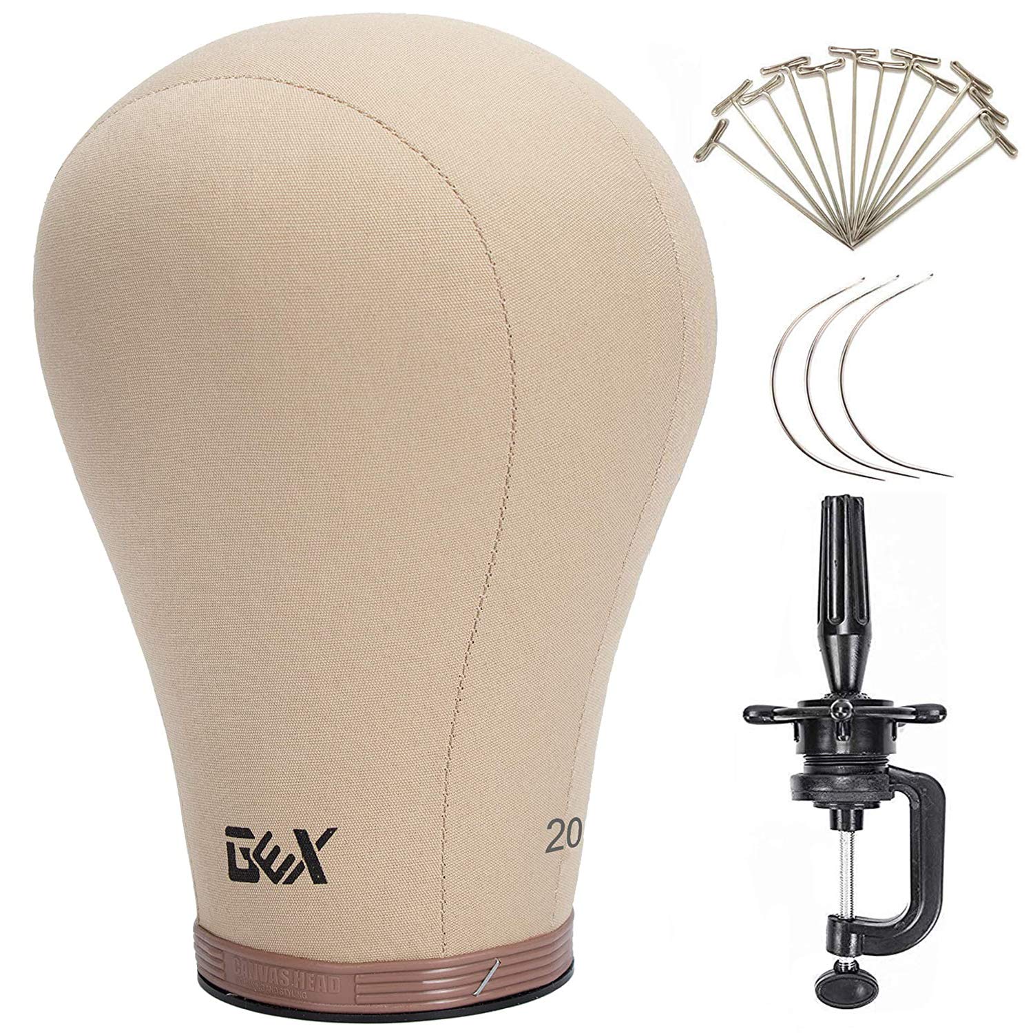 Gex 20-24 Cork Canvas Block Head Mannequin Head Wig Display Styling Head With Mount Hole (Light Brown, 20)