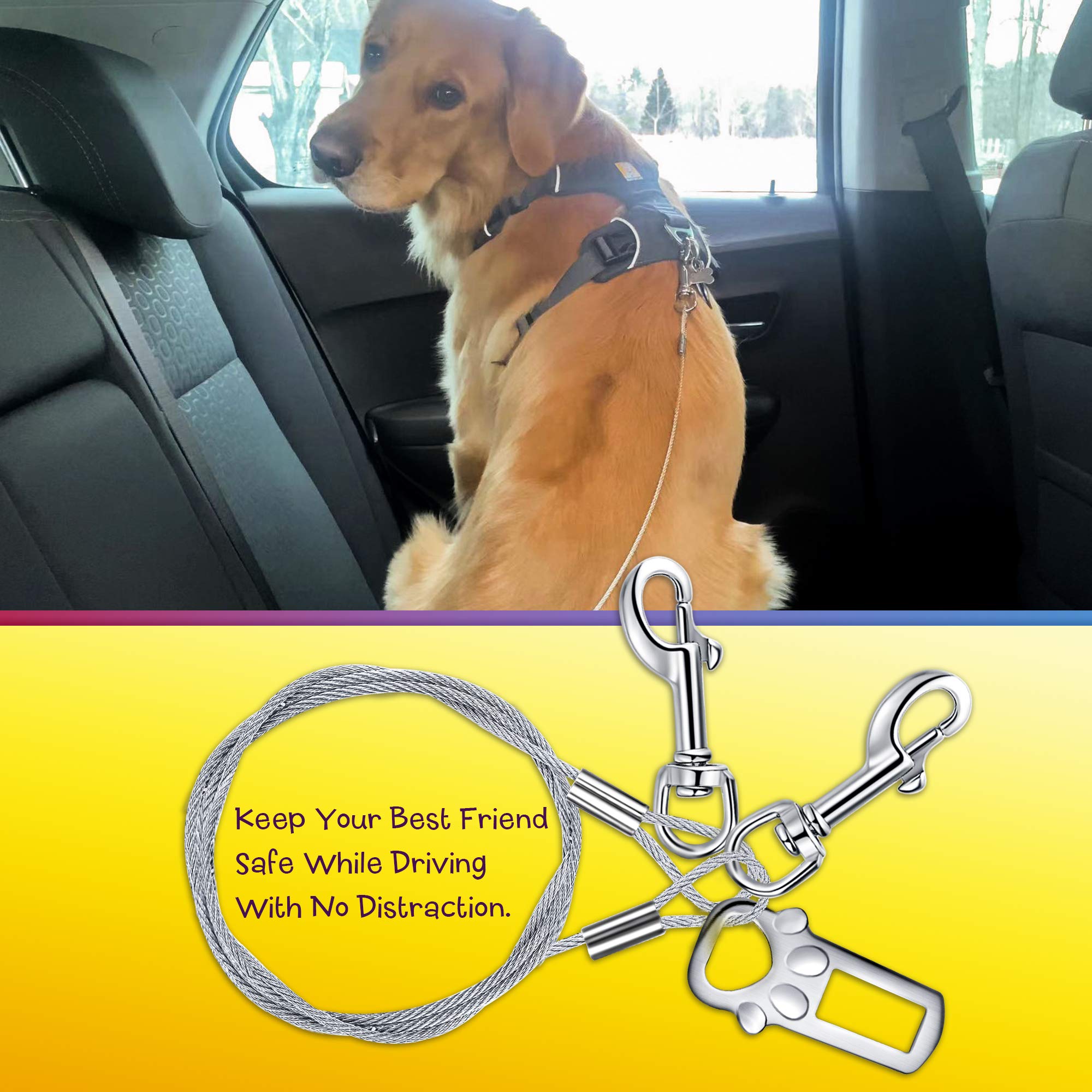 Leash King No Chew/Chew Proof Dog Car Seatbelt Safety Restraint, Dog Tie Out, Puppy Vehicle Seat Belt w/Double Clip & Latch Atta