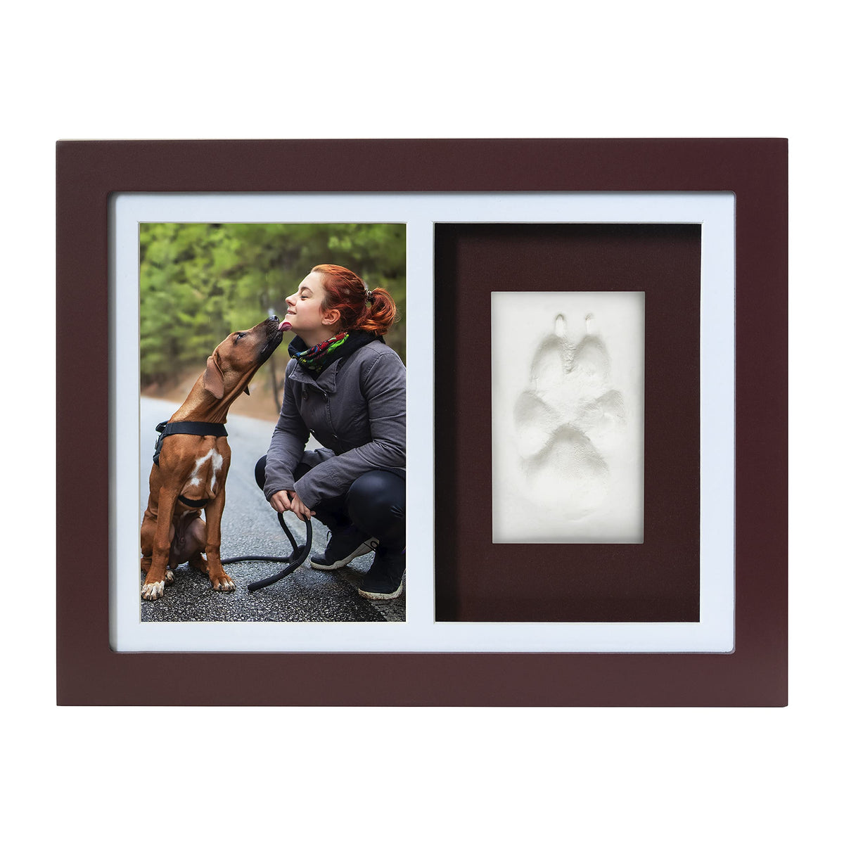 Better World Pets Paw Print + Photo Keepsake Frame Holds 4 X 6 Inch Picture – Memorial Clay Imprint Kit – For Dogs And Cats – Perfect For Pet Lovers – Wall Mount, Brown