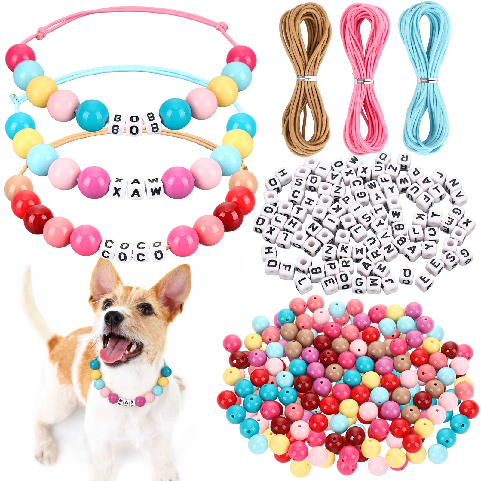 Quelay Personalized DIY Beaded Dog Collars Adjustable Letter Name Colored Large Beaded Collar Bracelet for Small Medium and Larg