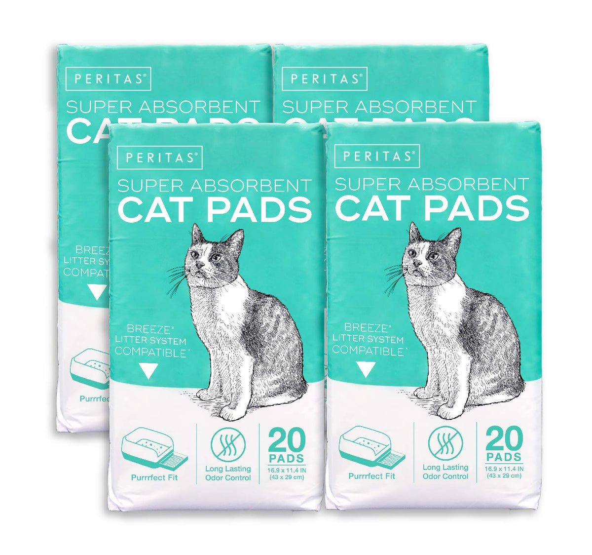 Peritas Cat Pads (Original/Unscented 80 Count) | Generic Refill For Breeze Tidy Cat Litter System* And More | 16.9' X 11.4' Disposable Cat Liner Pads For Litter Box