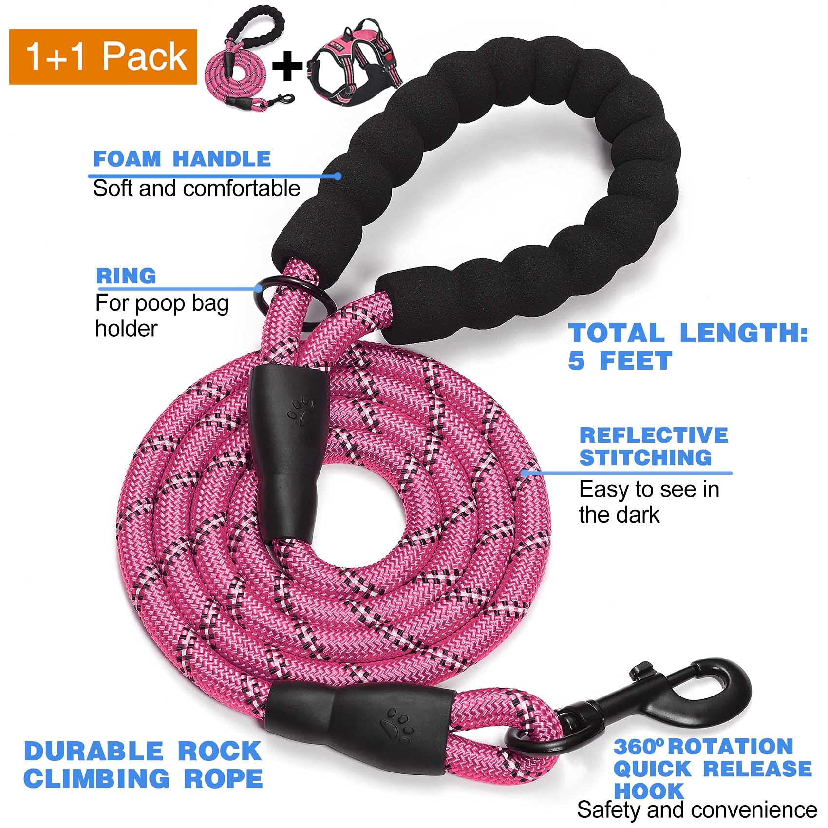 Tobedri No Pull Dog Harness Adjustable Reflective Oxford Easy Control Medium Large Harness With A Free Heavy Duty 5Ft Dog Leash