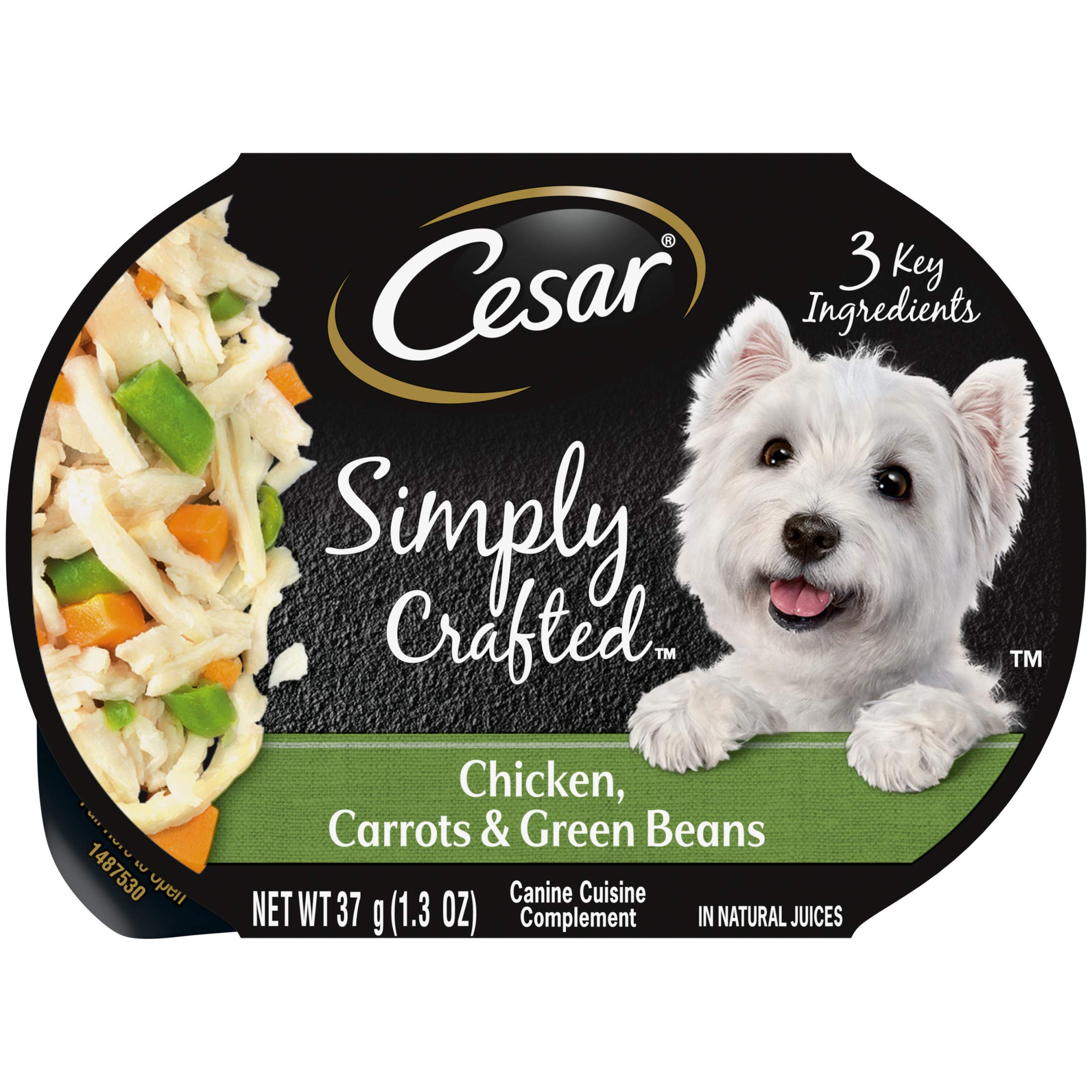 Cesar Simply Crafted Adult Wet Dog Food Meal Topper, Chicken, Carrots & Green Beans, 1.3oz. (10 Count, Pack of 1)