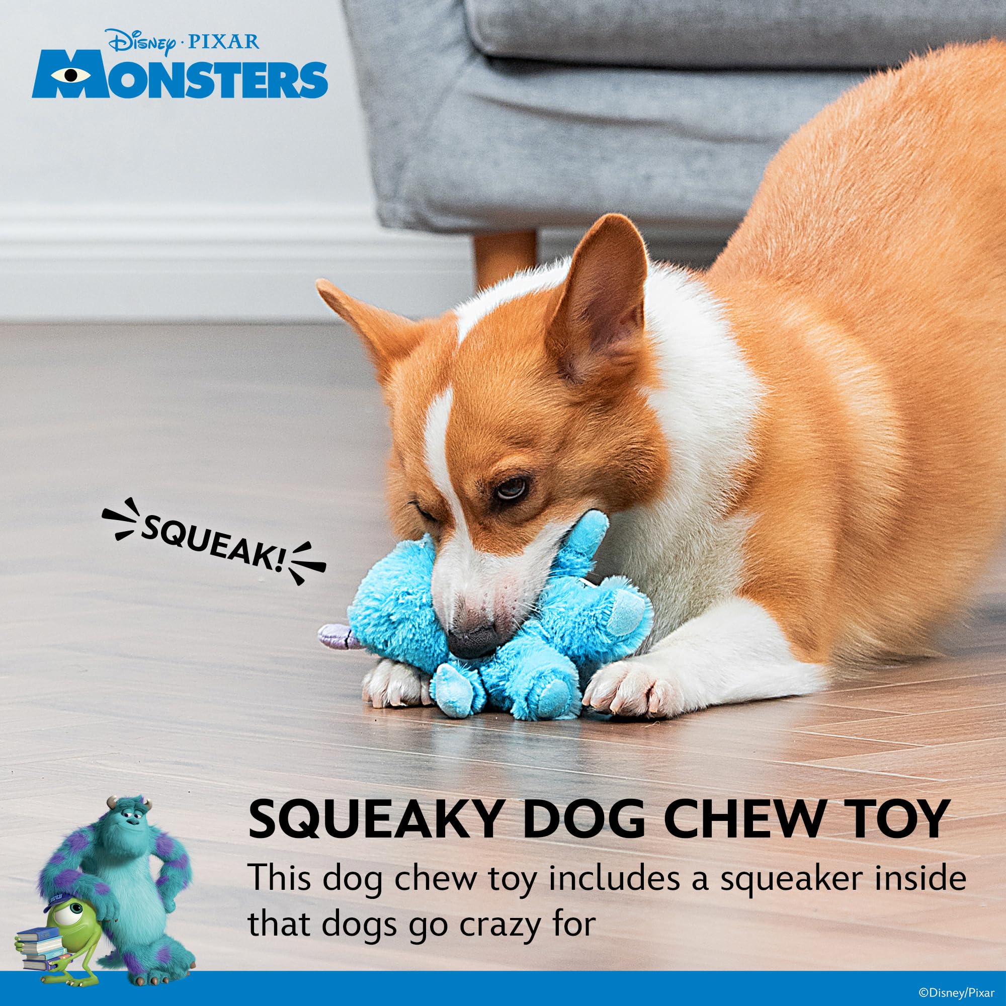 Disney For Pets Sulley Plush Dog Toy 6In | Plush Toy For Dogs Inspired By Sulley From Pixar'S Monsters, Inc. With Squeaker