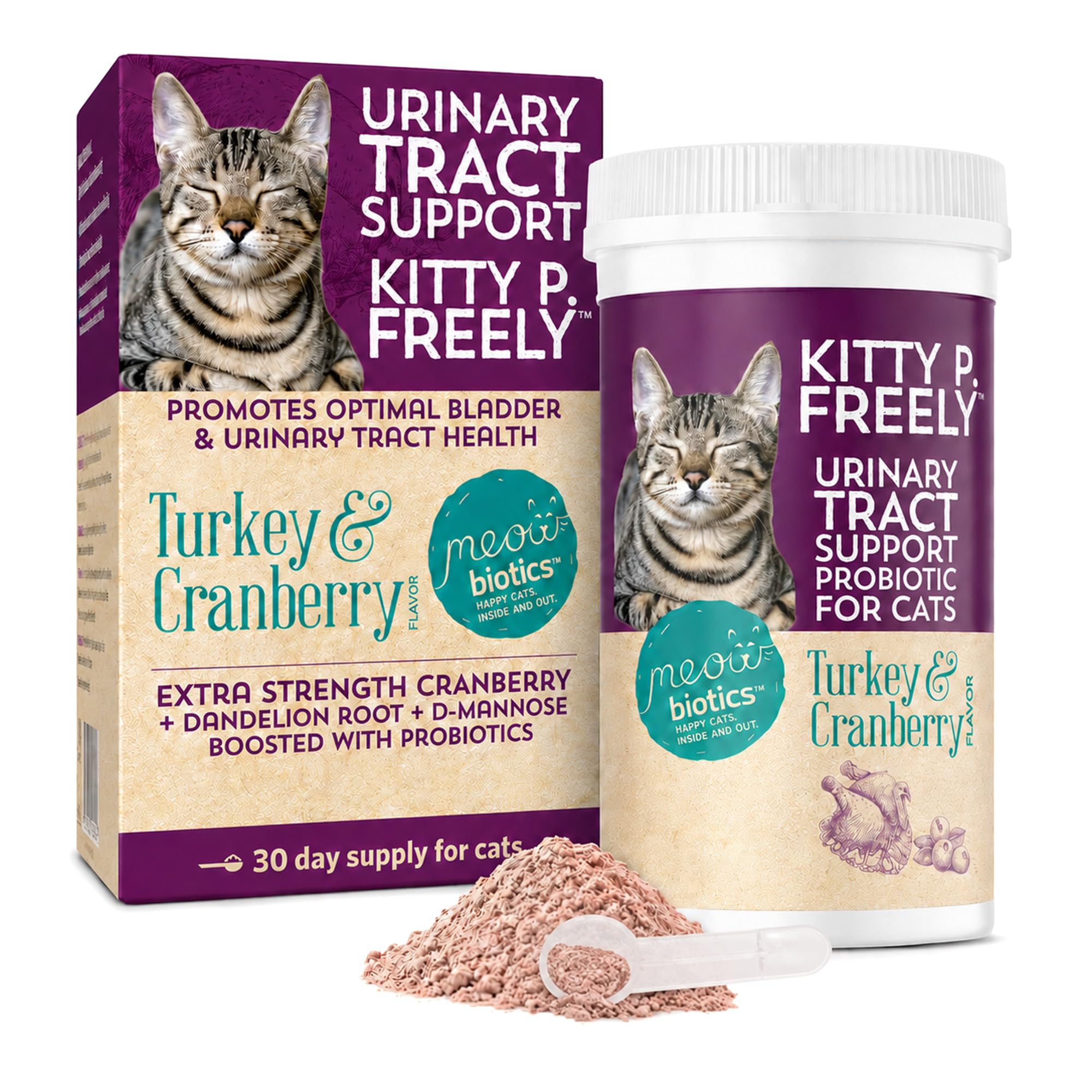 Kitty P. Freely Cat Probiotic Powder with Cranberry, Supports Urinary Tract & Kidney Health, Digestive & Immune Support, Made in