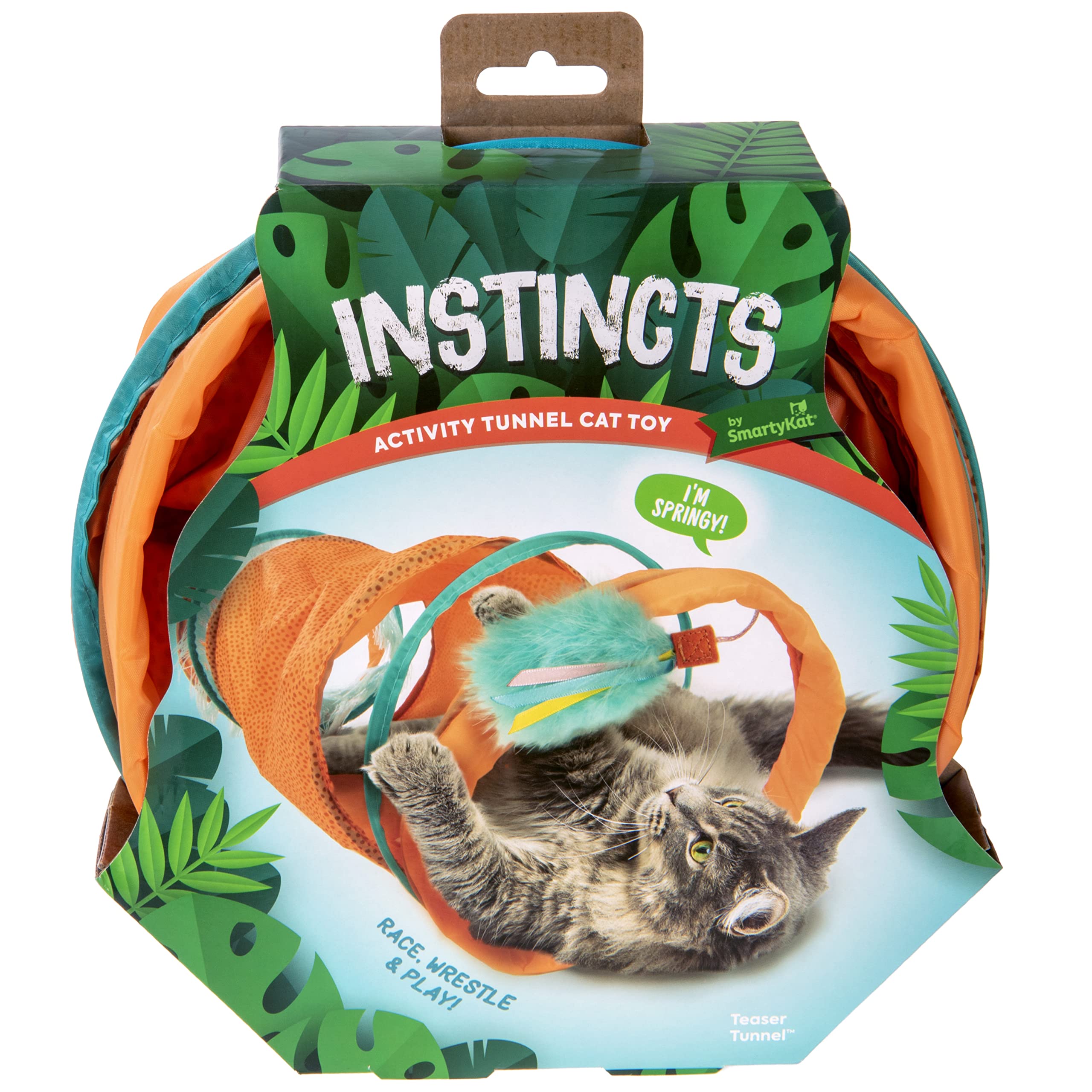 Instincts By Smartykat Teaser Tunnel Activity Tunnel Cat Toy W/Fringe & Feather Teaser Cat Toy - Orange, One Size