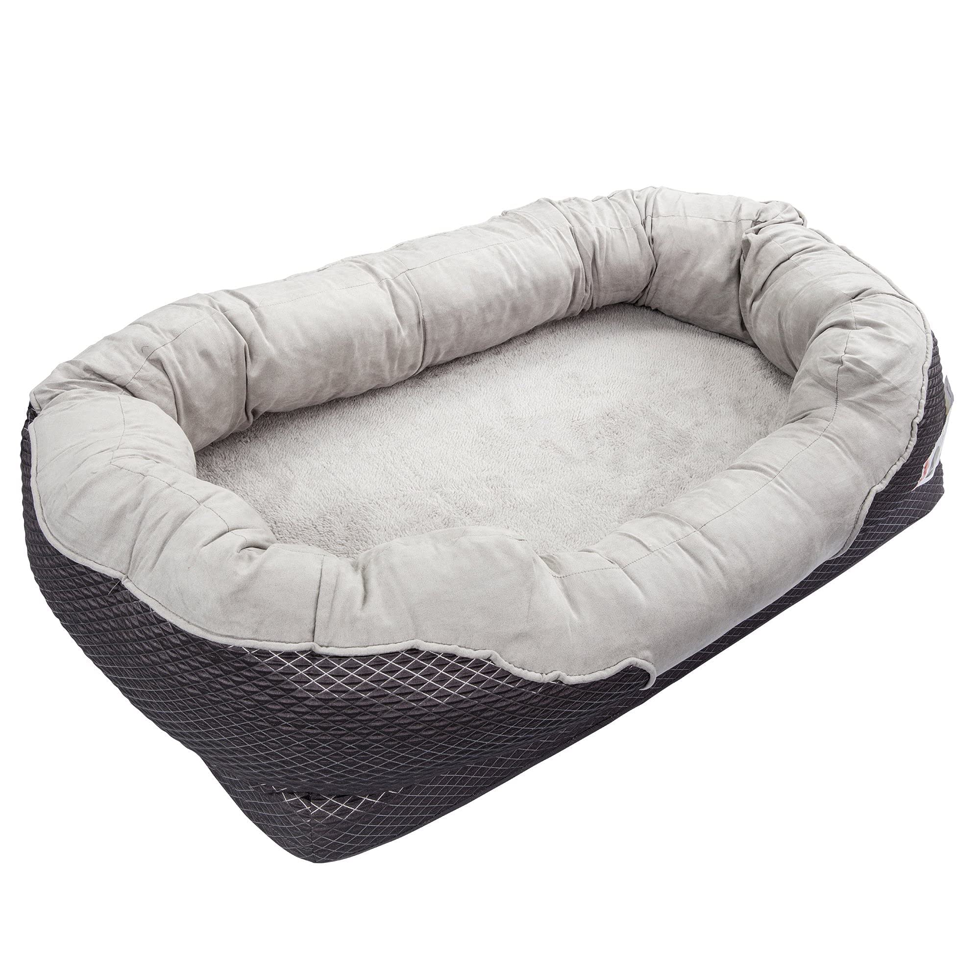 Barksbar Snuggly Sleeper Large Gray Diamond Orthopedic Dog Bed With Solid Orthopedic Foam, Soft Cotton Bolster, And Ultra Soft Plush Sleeping Space - 40 X 30 Inches