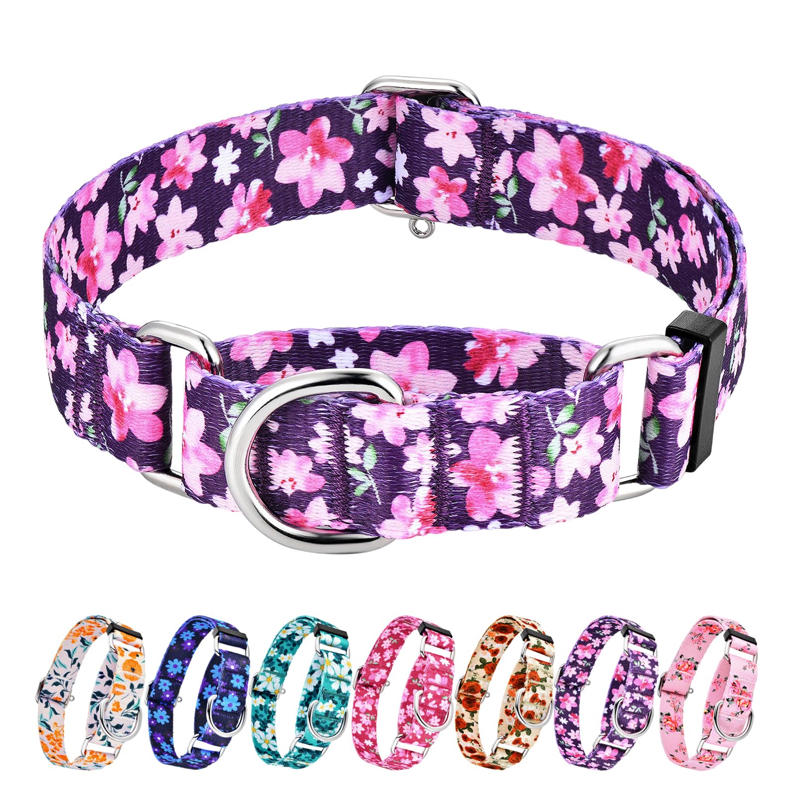 Hikiko Martingale Collar For Dogs With No Buckle Purple Floral Female Dog Collar Cute Girl Dog Collars For Small Dogs,Japanese P