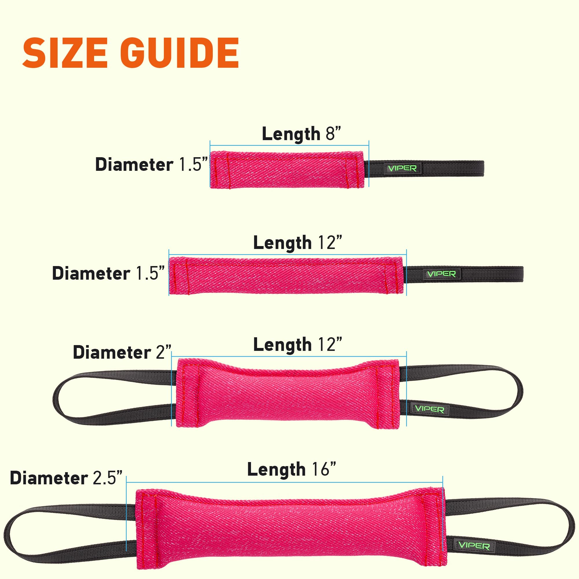 Viper Heavy Duty French Linen Dog Bite Tug Toy - K9 Trainer, Tough And Durable For Dogs Shutzhund Ipo K-9 - Pink - 8In L 1.5In W