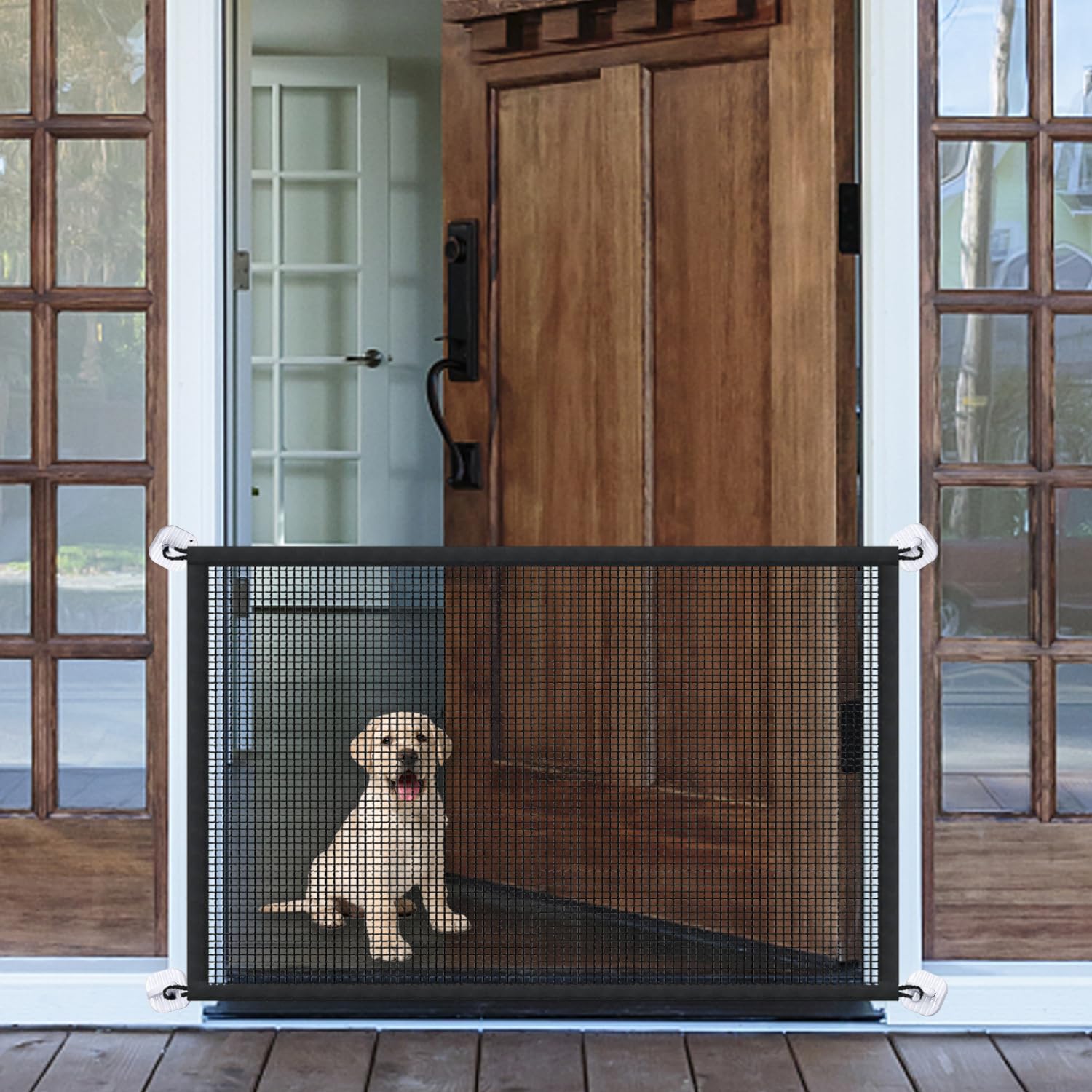 Mesh Dog Gates for Pets, Magic Pet Gate for The House, Portable Puppy Safety Fence Guard for Stairs and Doorways, Easy Install A