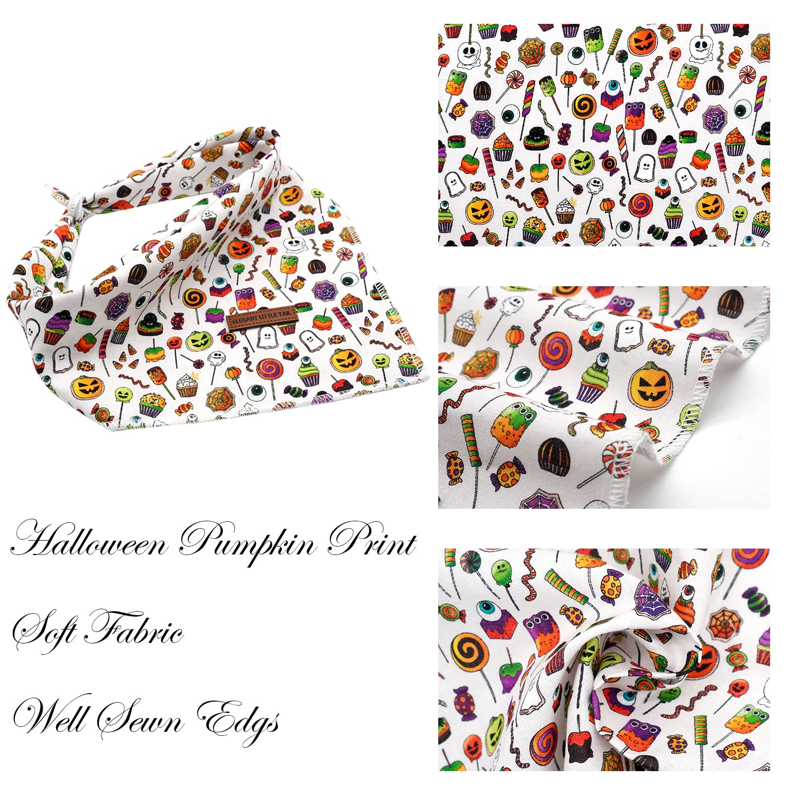 Elegant Little Tail Halloween Dog Bandana, Holiday Girl Boy Dog Bandanas For Small Medium Large Soft Dogs Washable Square Dog Sc