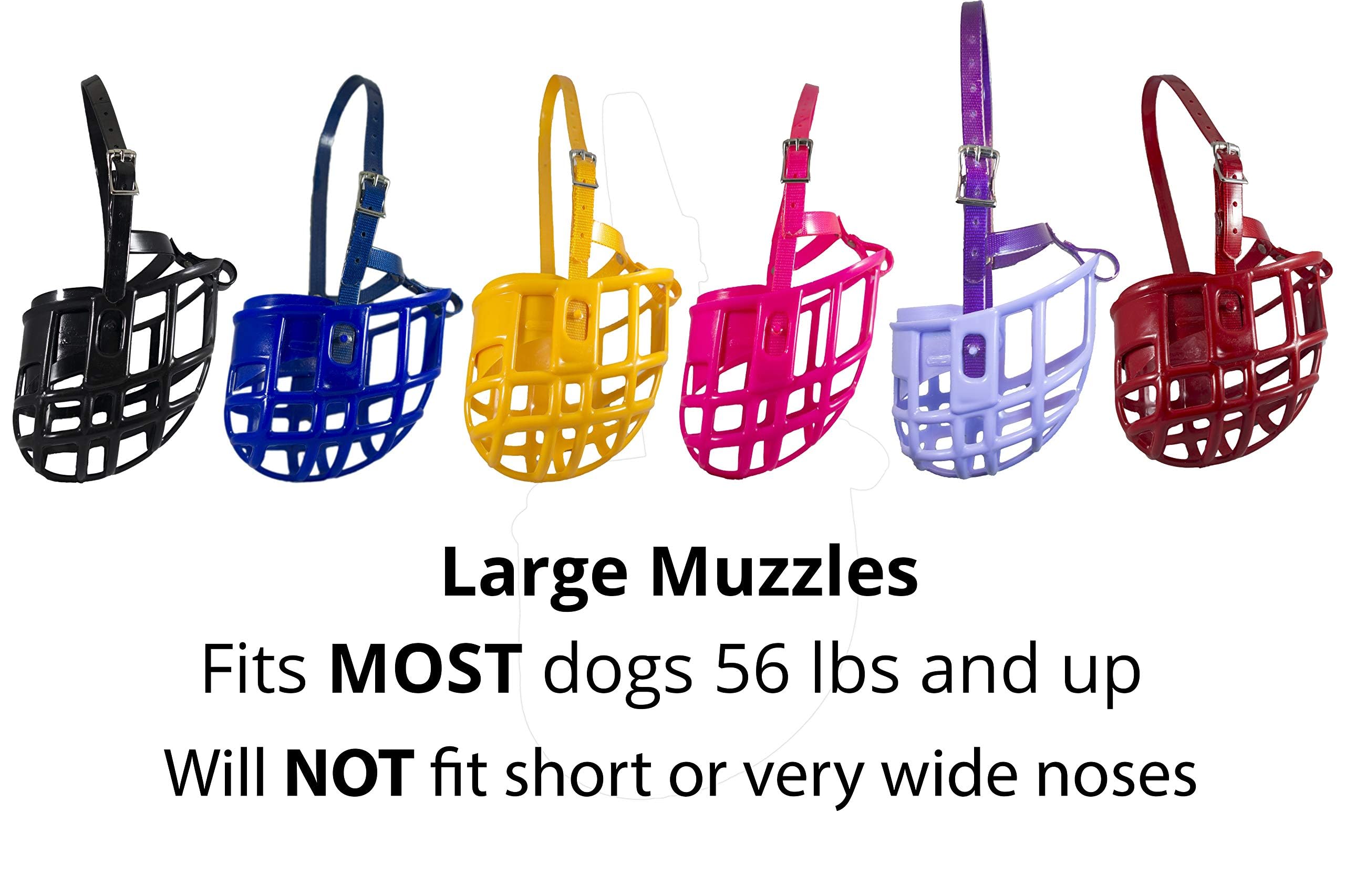 Birdwell Enterprises - Plastic Dog Muzzle With Adjustable Plastic Coated Nylon Headstall - Made In The Usa - (Large, Red)