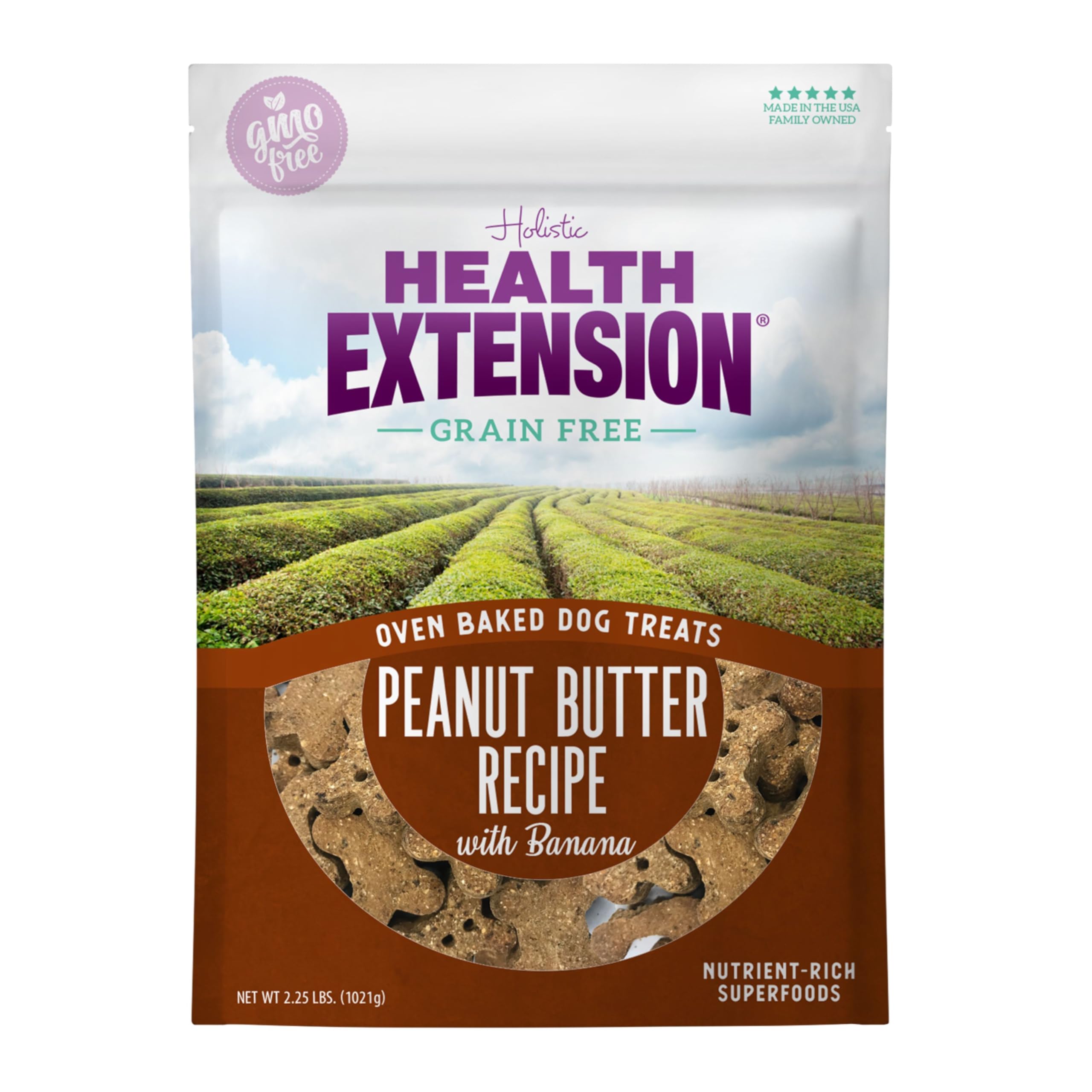 Health Extension Oven-Baked Dog Treats, 2.25lb (1.02kg), Peanut Butter & Banana Recipe - Gluten & Grain-Free, Superfood-Infused,
