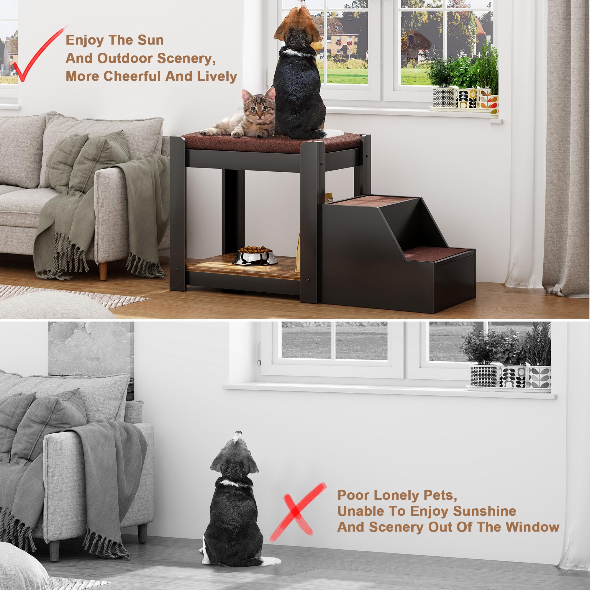 Sogespet Large Dog Window Seat With Stairs, Non-Slip Removable Soft Pads, Indoor Dog Perch To Look Out Window