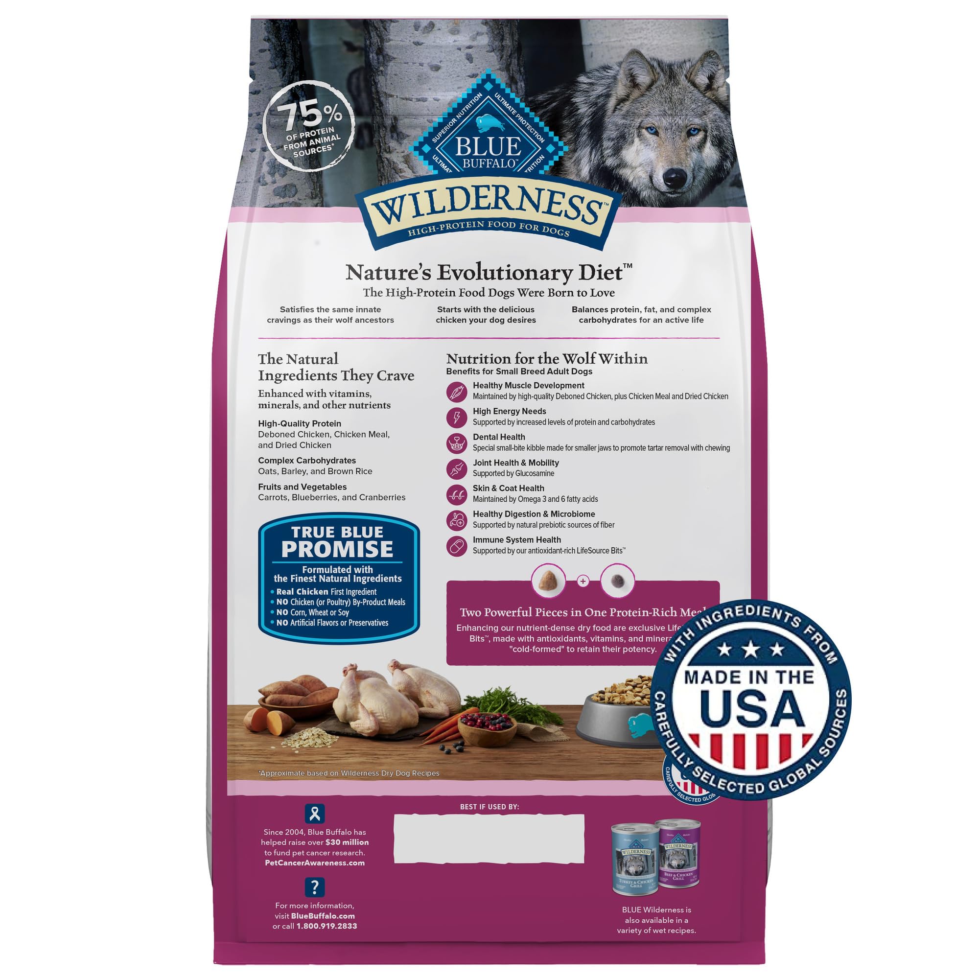 Blue Buffalo Wilderness Natural High-Protein Dry Food for Small Breed Adult Dogs, Chicken Recipe, 13-lb Bag