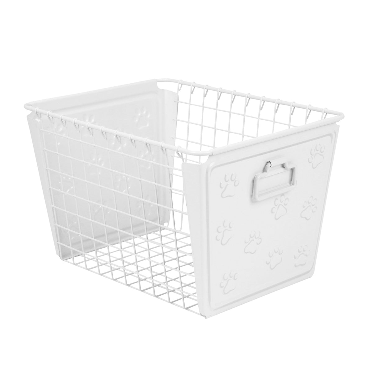Spectrum Macklin Paw Printed Wire Basket Medium with Label Plate (White) - Storage Bin & D   cor for Bathroom, Closet, Pantry, U