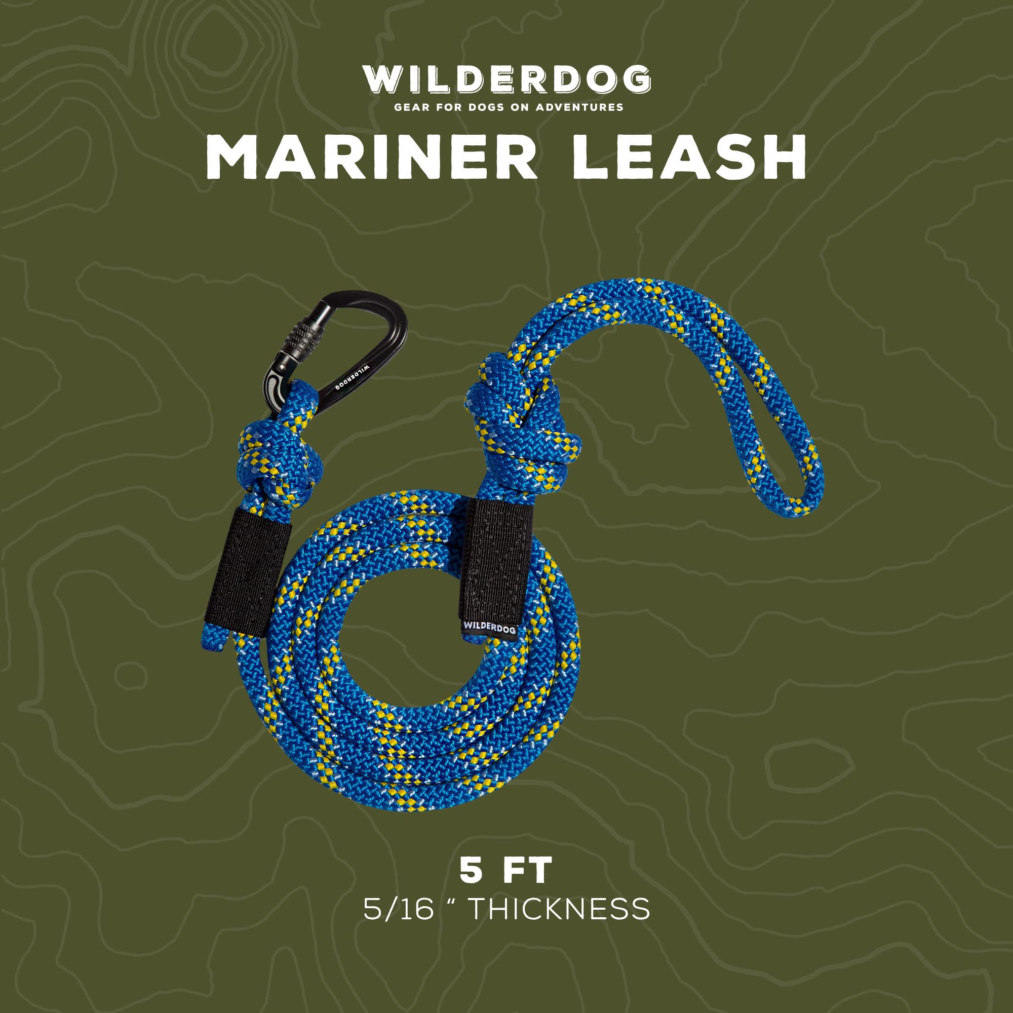 Wilderdog Small Carabiner Climbing Rope Dog Leash For Small & Medium Dogs - 5Ft - Mariner - 1Ct